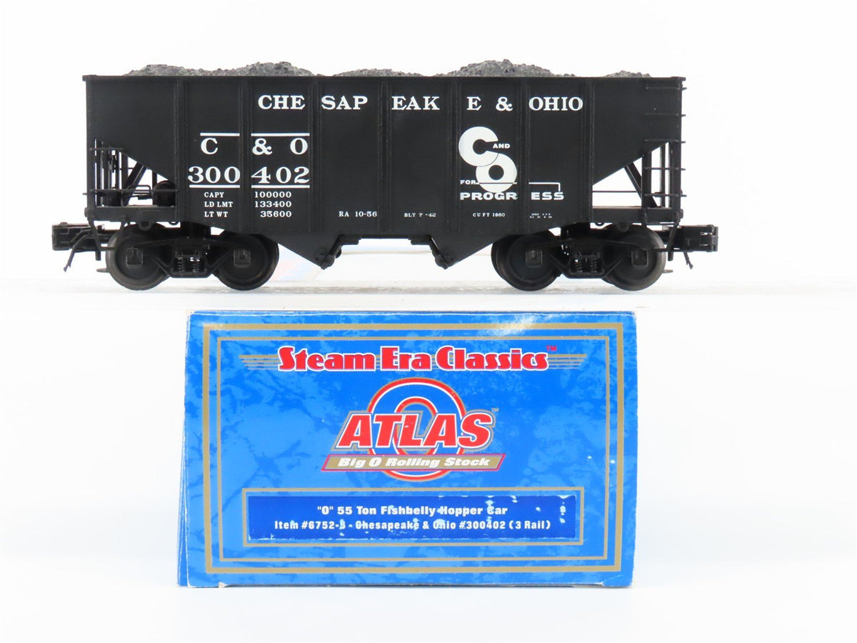 O 3-Rail Atlas 6752-5 C&amp;O Chesapeake &amp; Ohio Die-Cast 2-Bay Hopper Car #300402