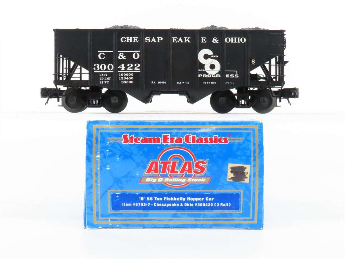 O Gauge 3-Rail Atlas 6752-7 C&amp;O Chesapeake &amp; Ohio 2-Bay Hopper #300422 w/ Load