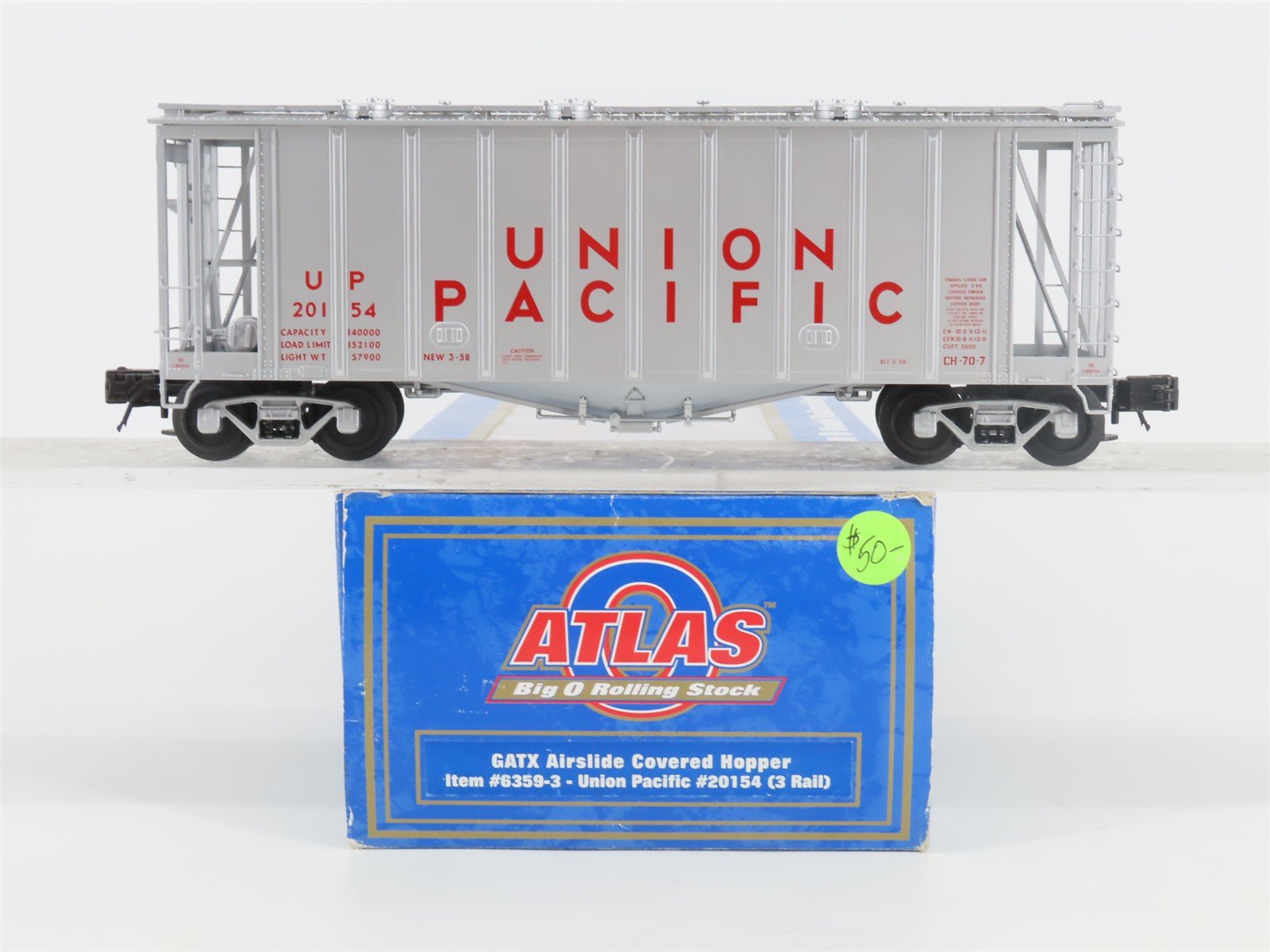 O Gauge 3-Rail Atlas 6359-3 UP Union Pacific GATX Airslide Covered Hopper #20154
