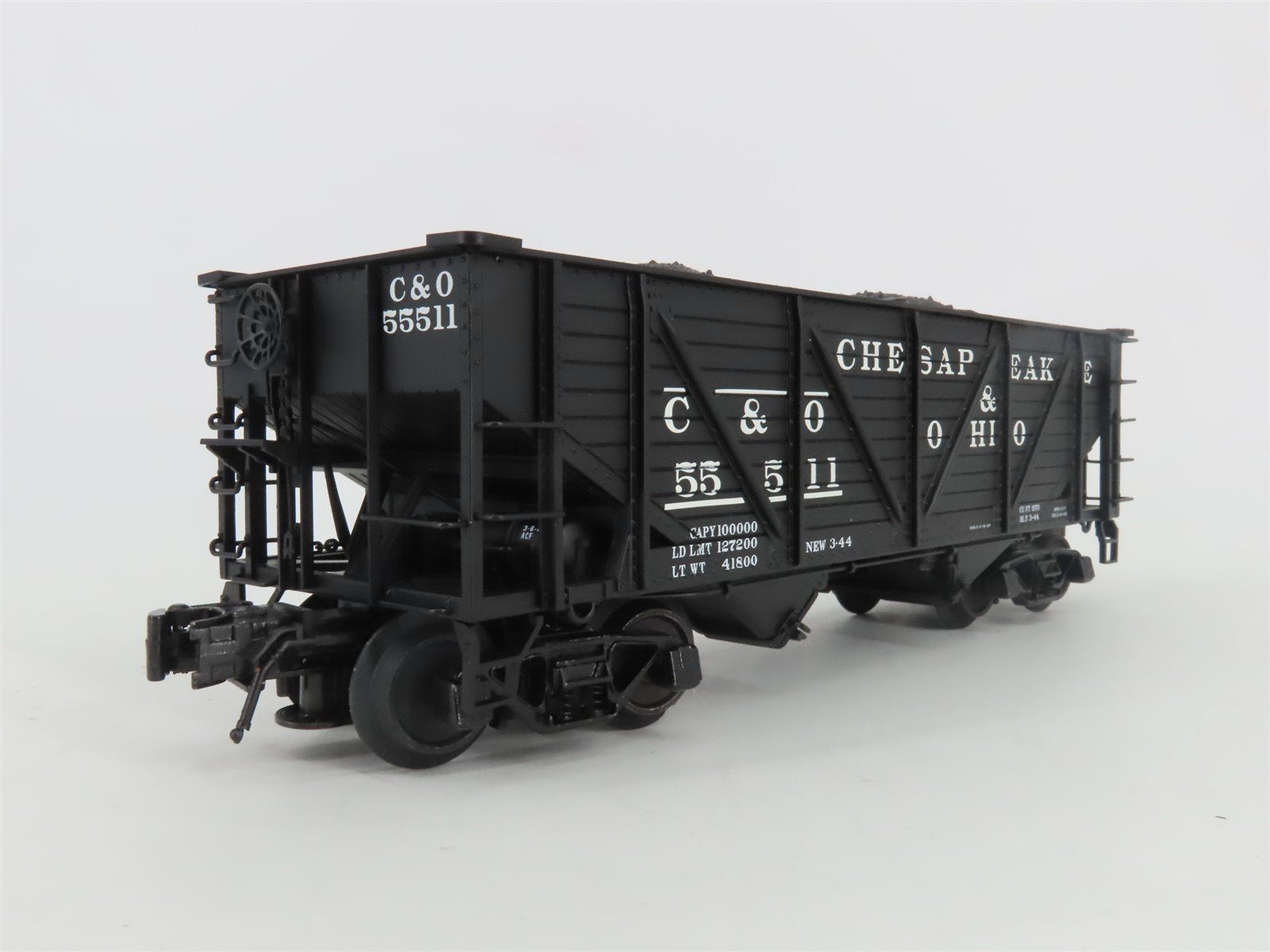 O Gauge 3-Rail Atlas 6423-6 C&O 50-Ton War Emergency 2-Bay Hopper #55511 w/ Load