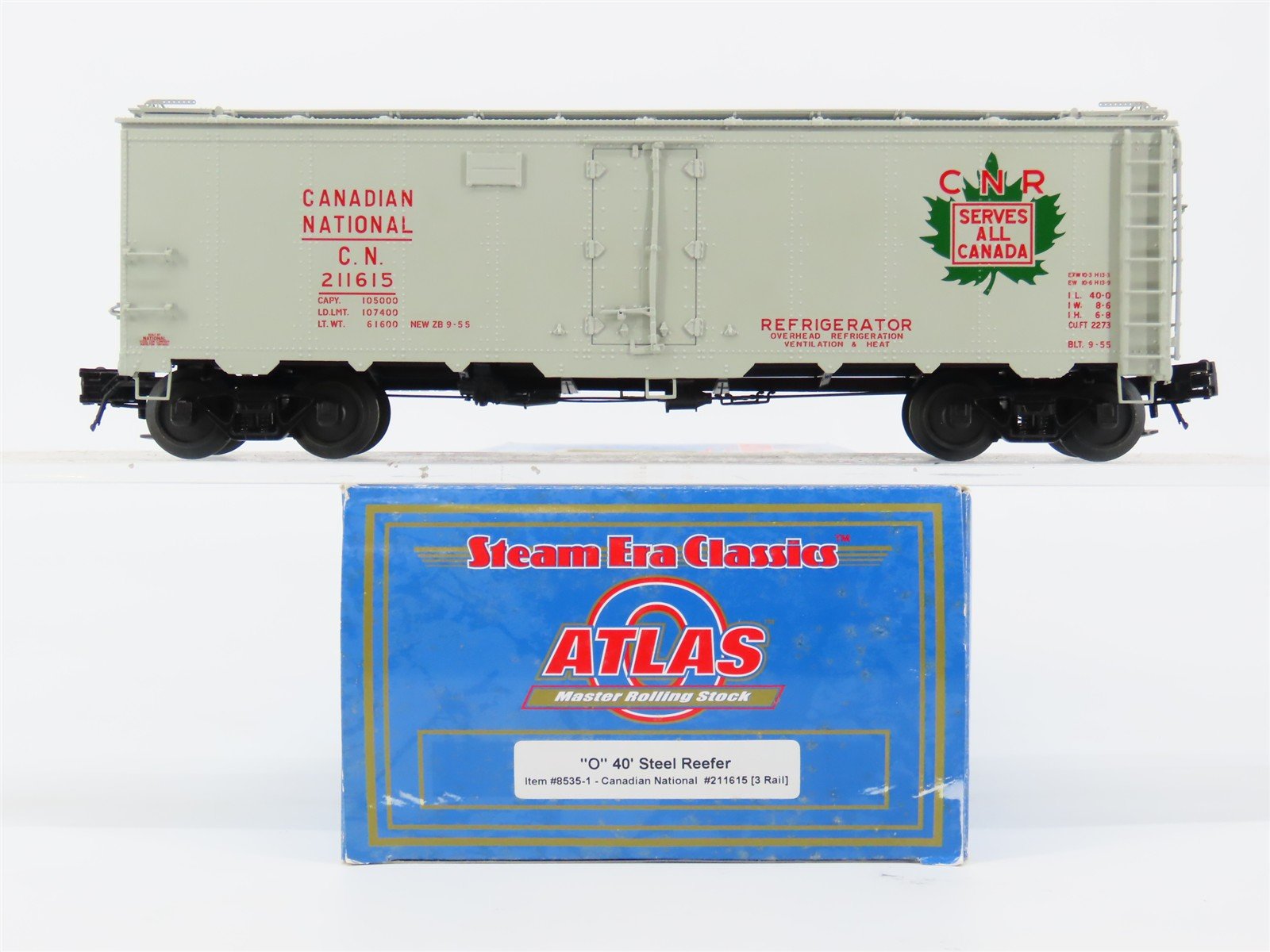 O Gauge 3-Rail Atlas 8535-1 CN Canadian National "Maple Leaf" 40' Reefer #211615
