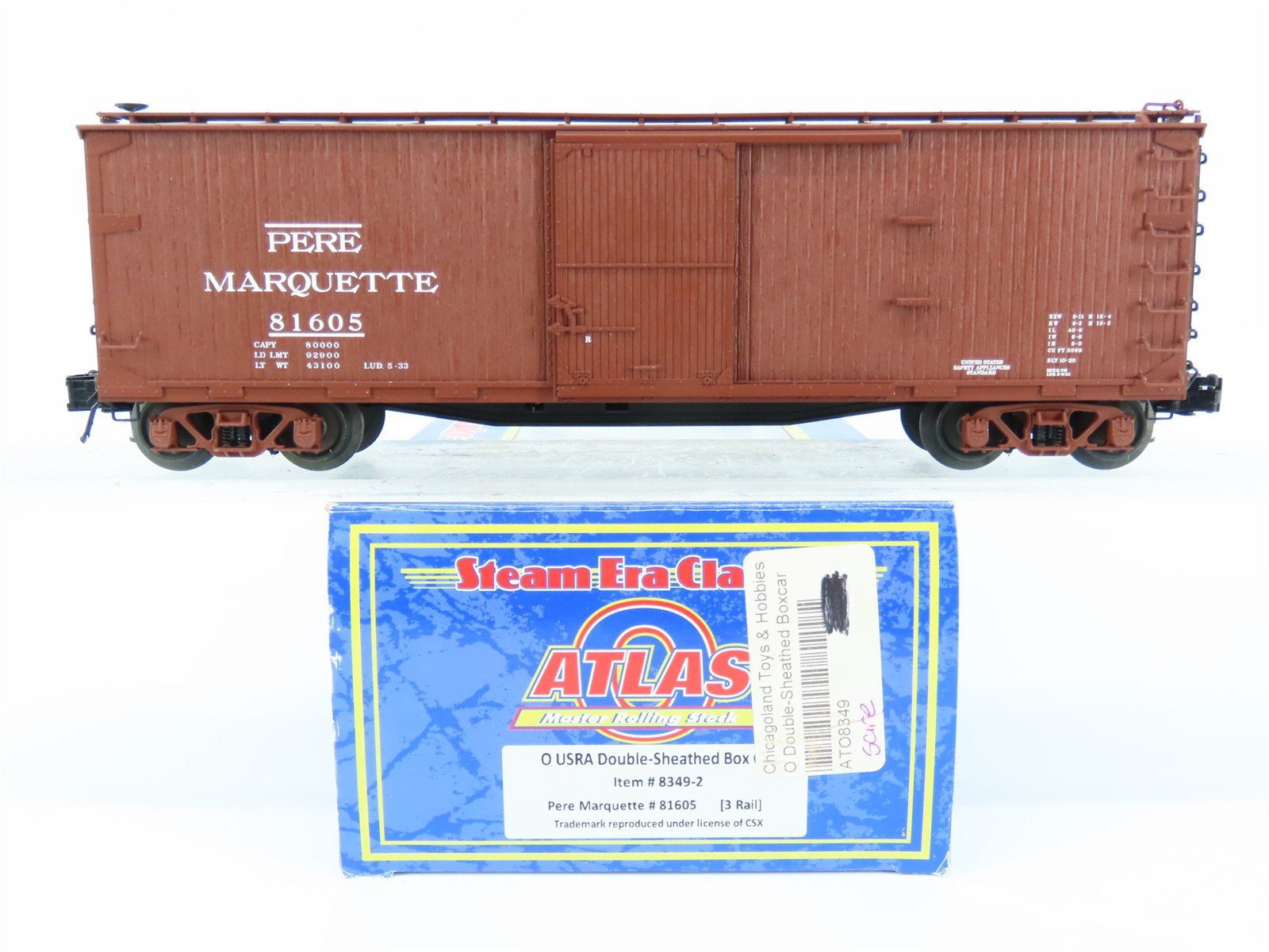 O Gauge 3-Rail Atlas 8349-2 PM Pere Marquette Double-Sheathed Box Car #81605