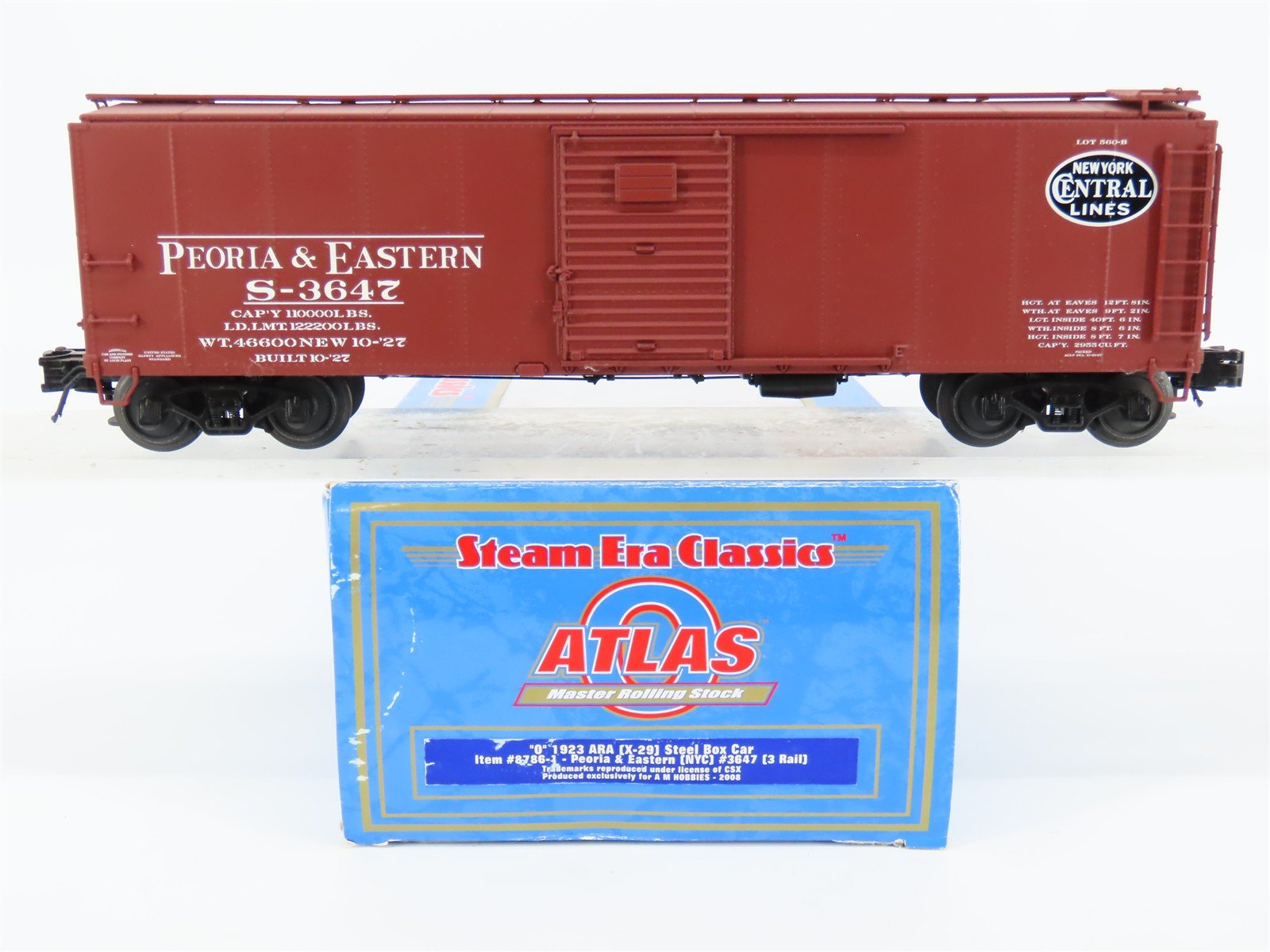 O Gauge 3-Rail Atlas LE 8786-1 NYC Peoria & Eastern Steel 1923 Box Car #S-3647