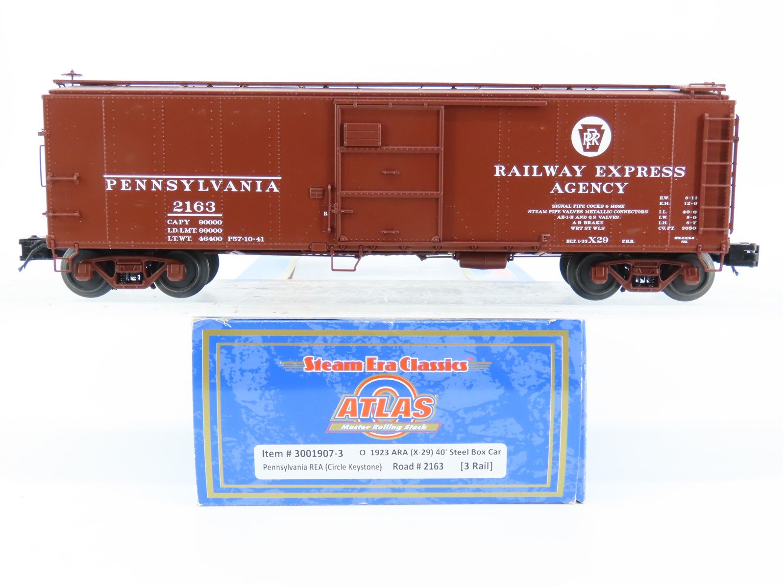 O Gauge 3-Rail Atlas 3001907-3 PRR Pennsylvania REA 40' Steel Box Car #2163