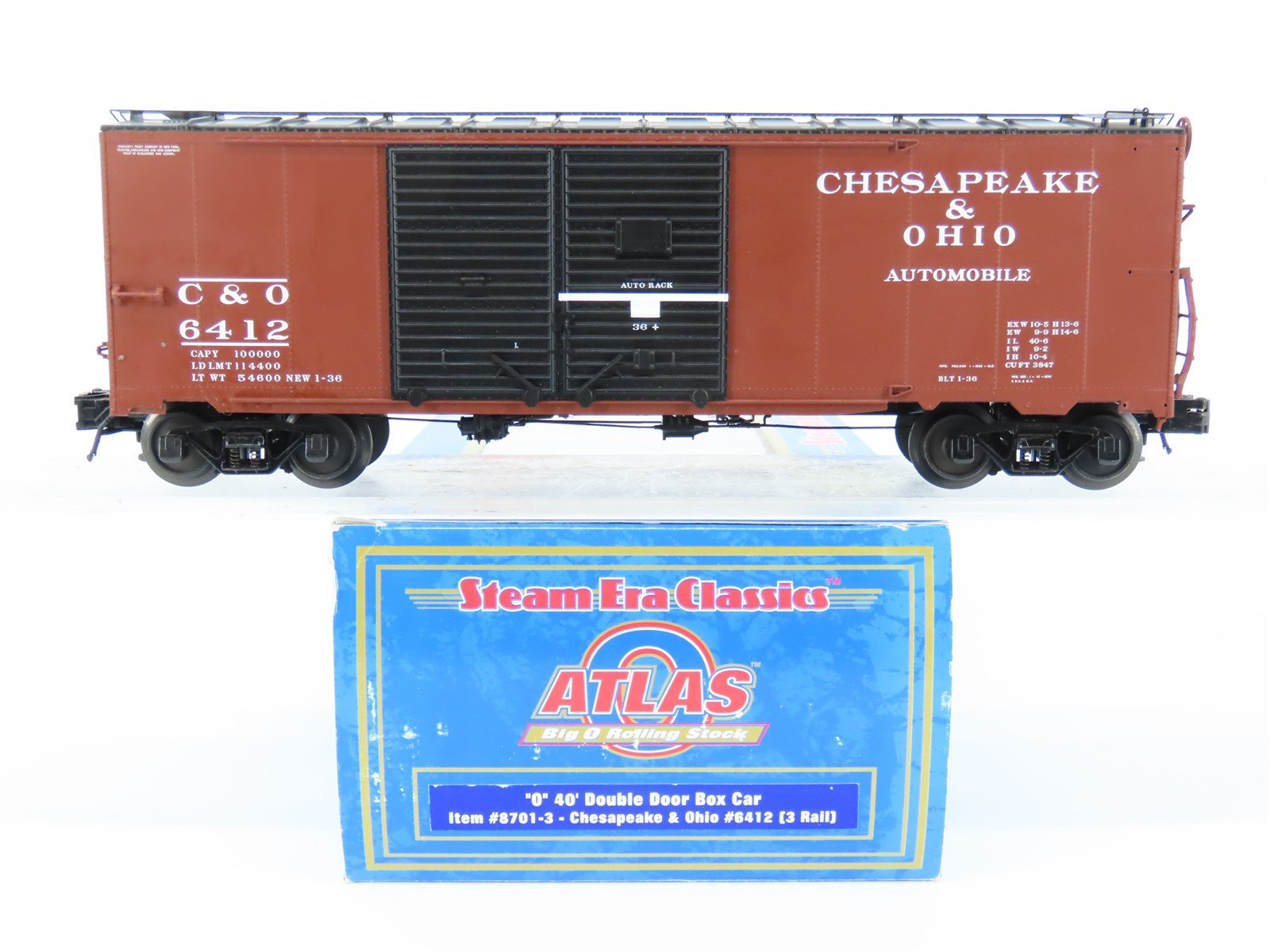 O Gauge 3-Rail Atlas 8701-3 C&O Chesapeake & Ohio 40' Automobile Box Car #6412