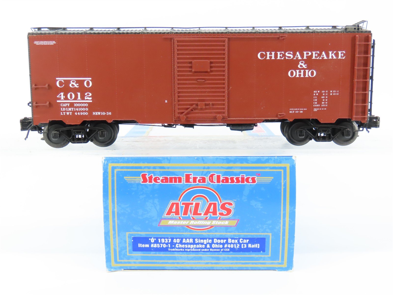 O Gauge 3-Rail Atlas 8570-1 C&O Chesapeake & Ohio 40' Single Door Box Car #4012
