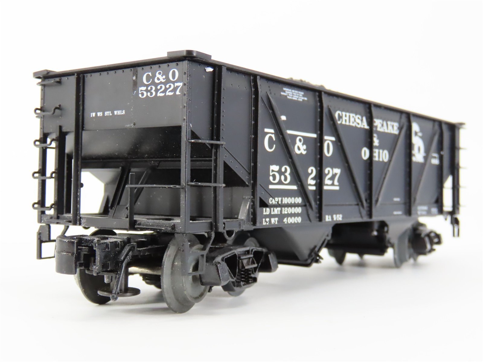 O Gauge 3-Rail Atlas 6438-1 C&O Re-Built War Emergency 2-Bay Hopper 53227 w/Load