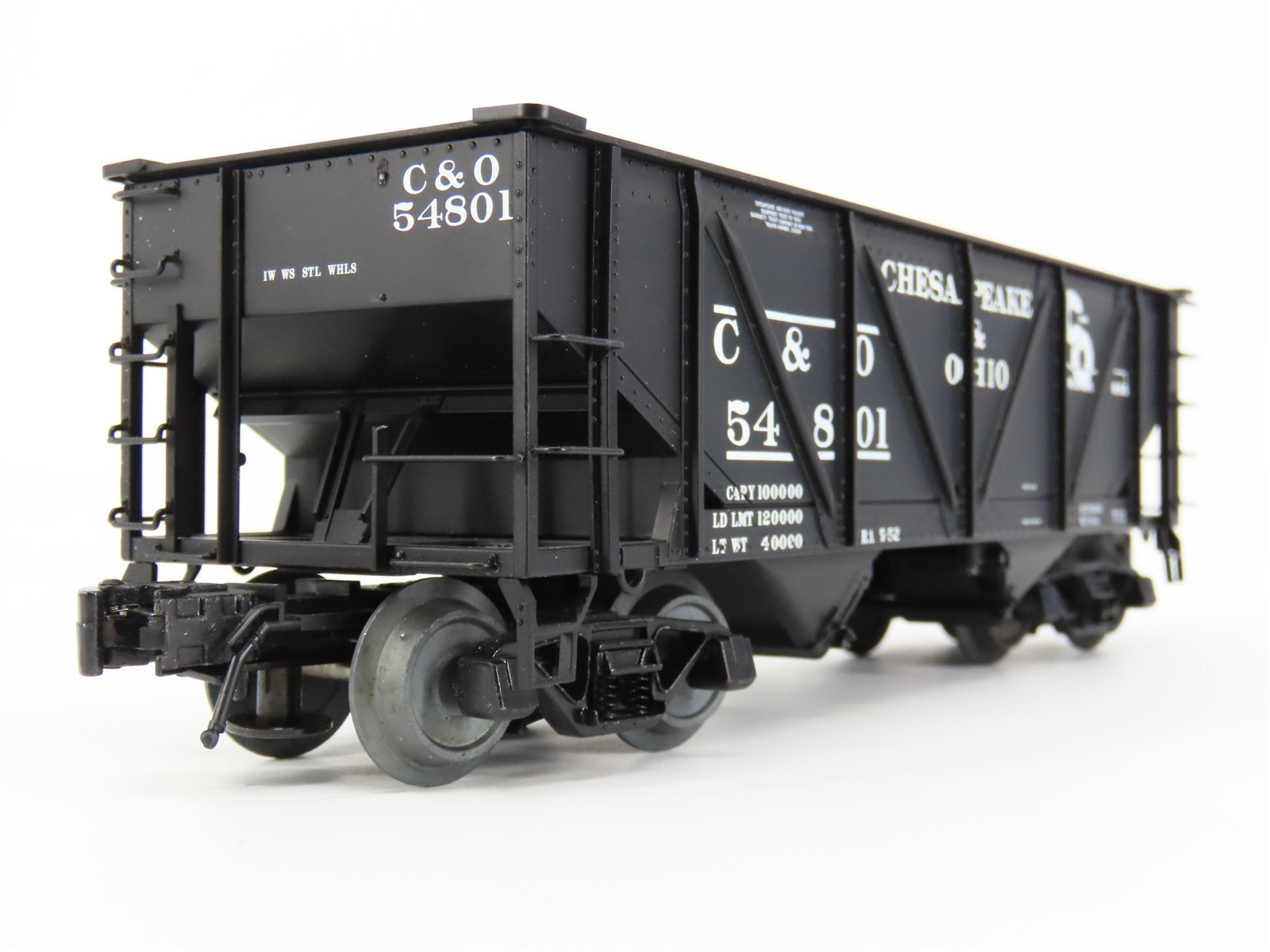 O Gauge 3-Rail Atlas 6438-4 C&O Re-Built War Emergency 2-Bay Hopper 54801 w/Load