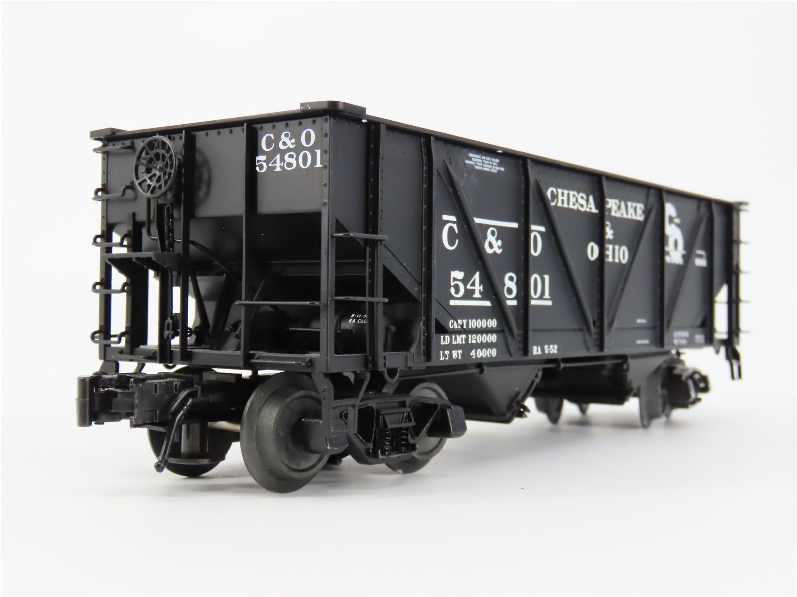 O Gauge 3-Rail Atlas 6438-4 C&O Re-Built War Emergency 2-Bay Hopper 54801 w/Load