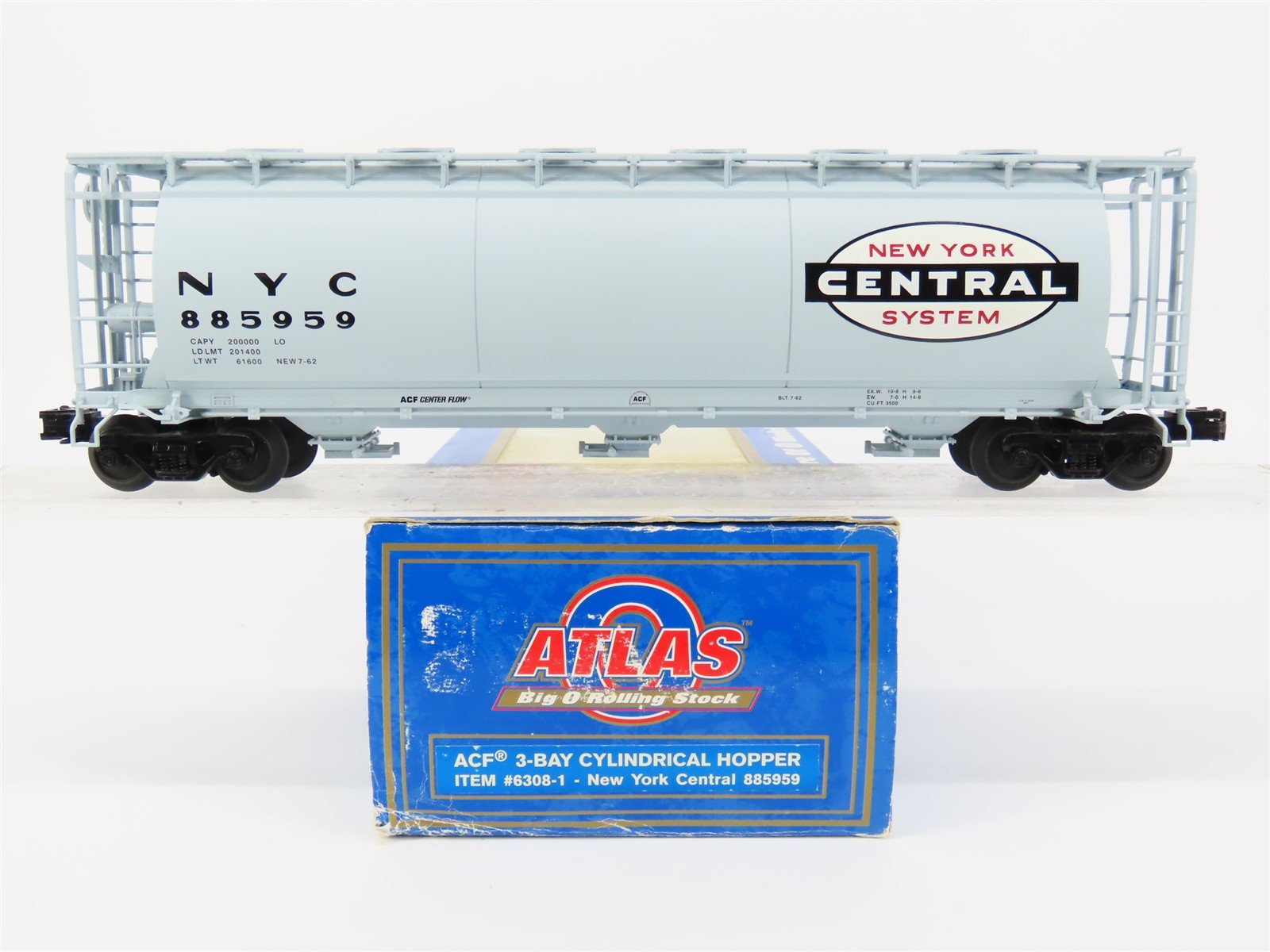 O Gauge 3-Rail Atlas 6308-1 NYC New York Central 3-Bay Cylindrical Hopper 885959