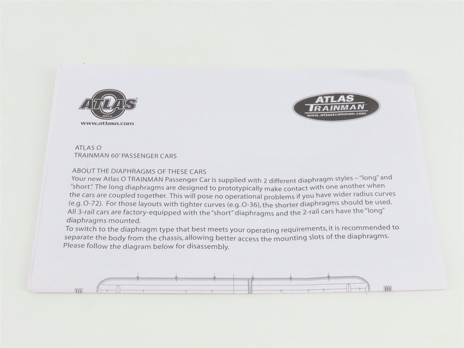 O Gauge 3-Rail Atlas Trainman 2001320-2 GTW 60' Baggage Passenger Car #8805