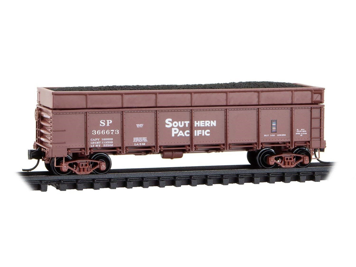 N Scale Micro-Trains MTL 08300190 SP 40&#39; Drop Bottom Gondola #366673 w/ Load