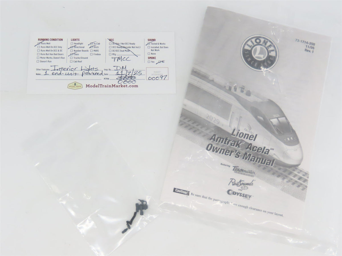 O 3-Rail Lionel 6-31714 AMTK Amtrak Acela Electric Passenger Set w/ TMCC &amp; Sound