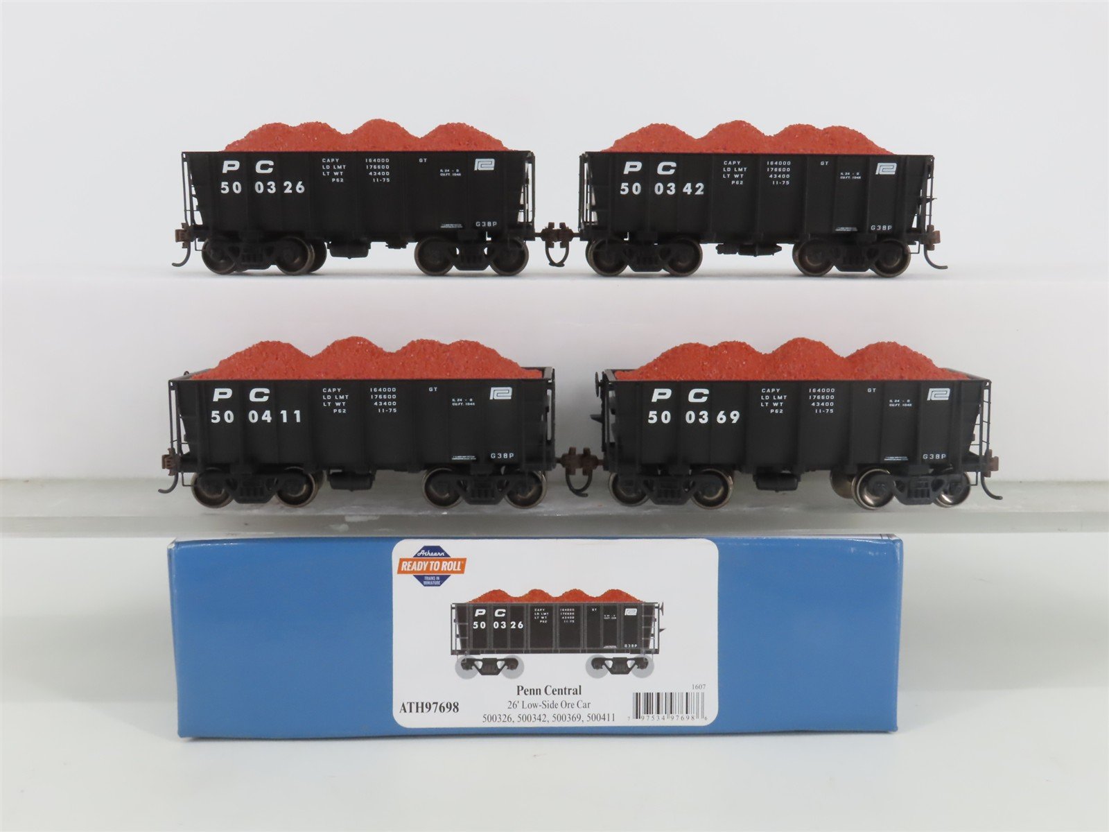 HO Scale Athearn Roundhouse ATH97698 PC Penn Central 26' Ore Car w/ Loads 4-Pack
