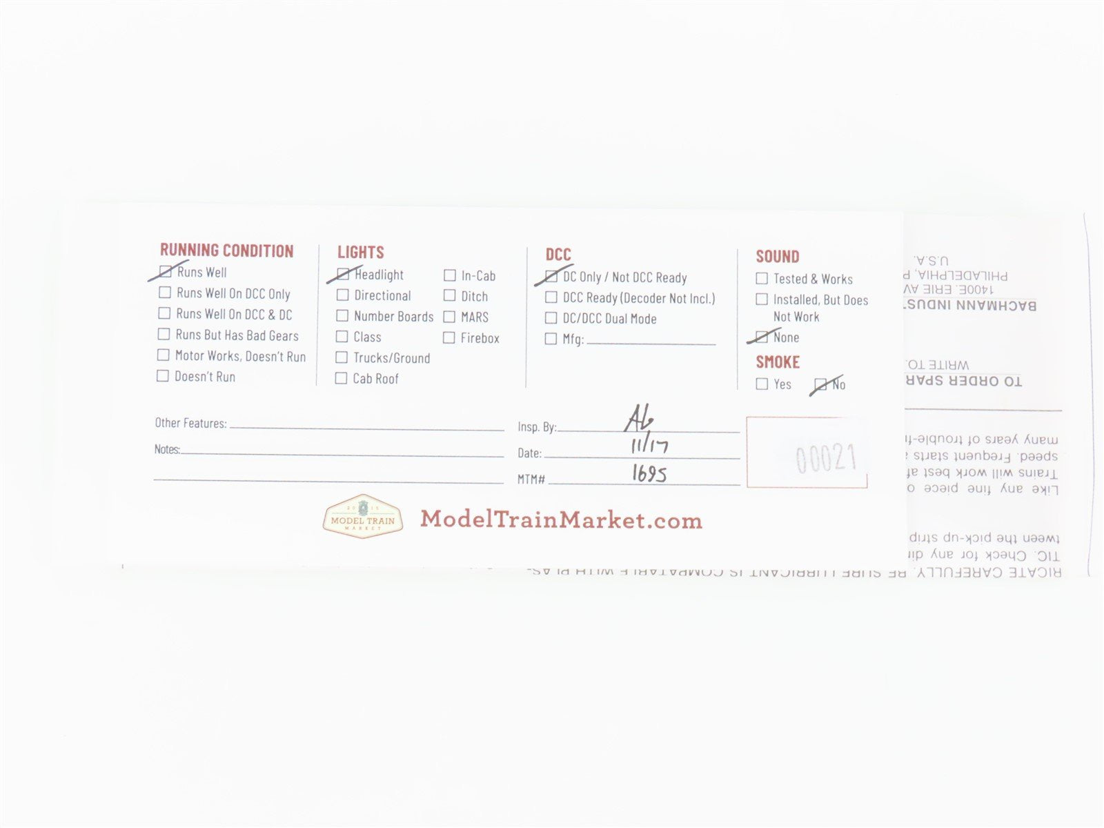 HO Scale Bachmann 61501 UP Union Pacific F9A Diesel Locomotive #1206