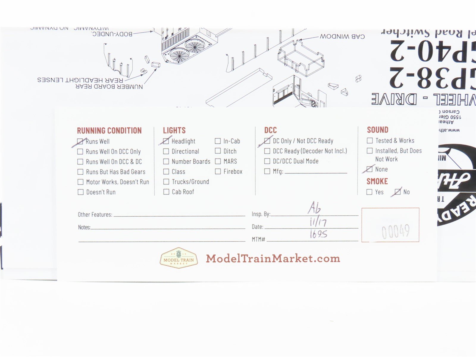 HO Scale Athearn 78913 BAR Bangor Aroostook GP38-2 Diesel Loco #210 - CUSTOM