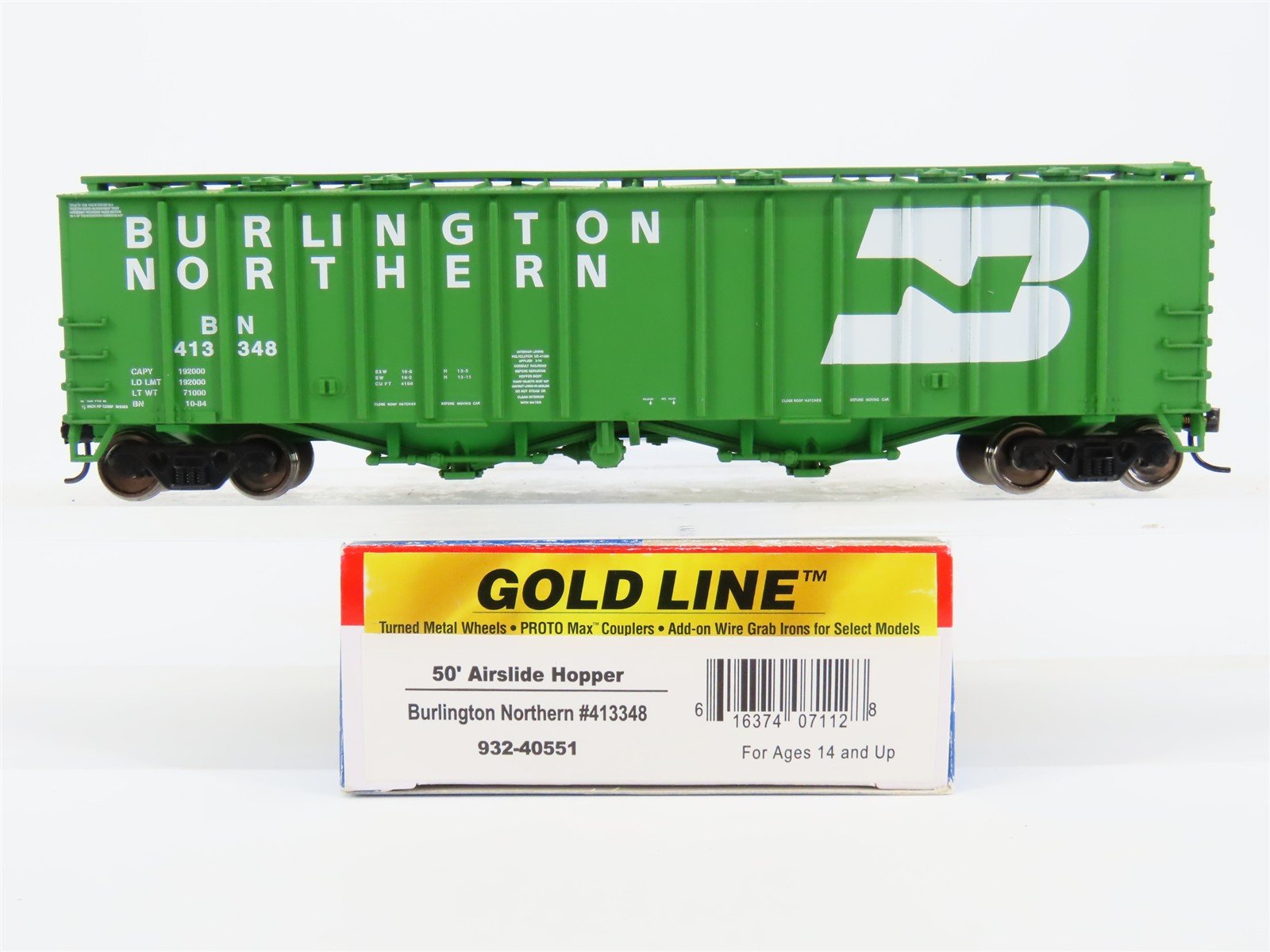 HO Walthers Gold Line 932-40551 BN Burlington Northern Airslide Hopper #413348