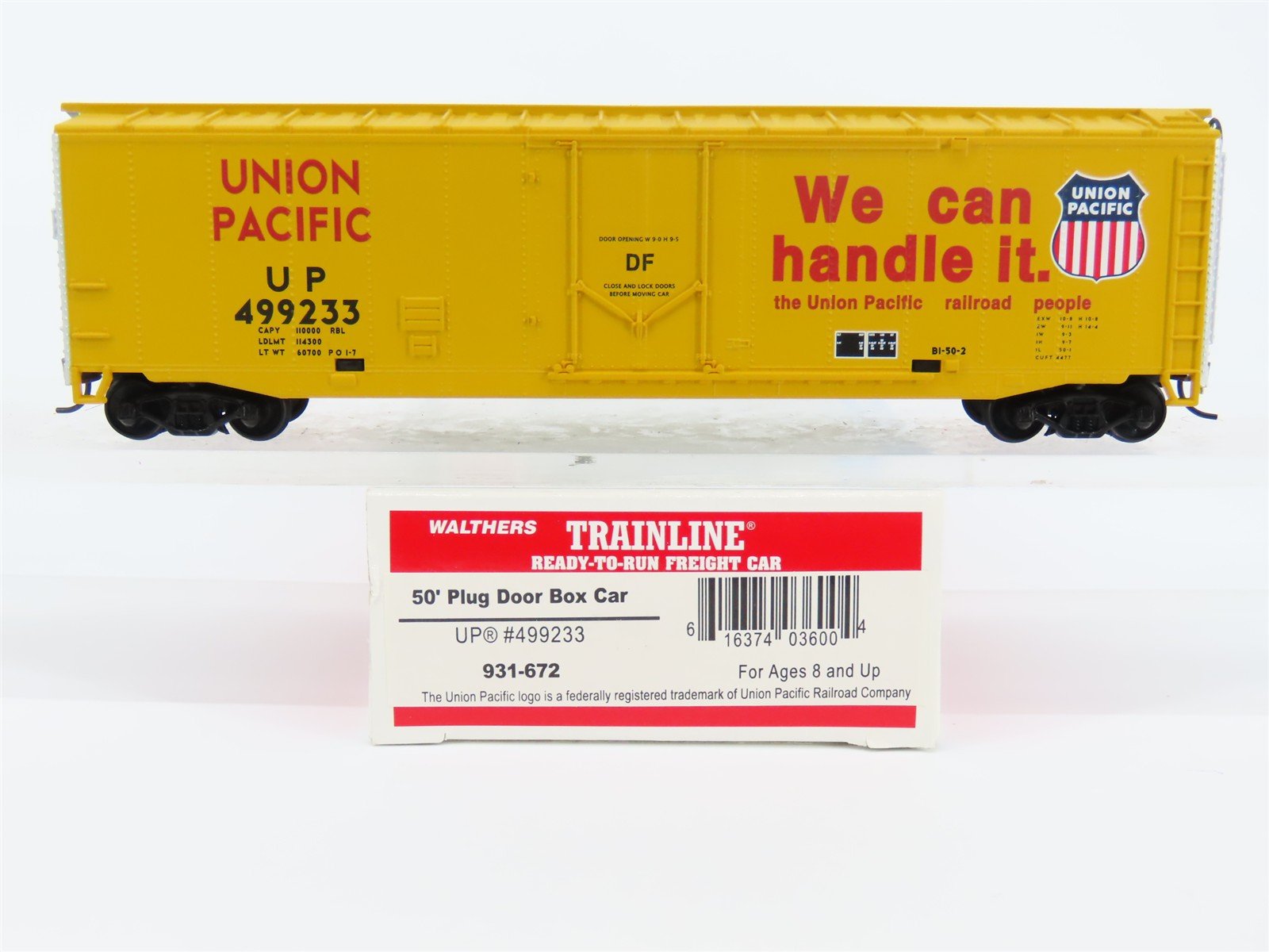 HO Scale Walthers Trainline 931-672 UP Union Pacific 50' Box Car #499233