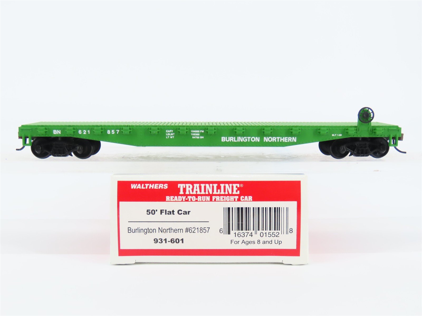 HO Scale Walthers Trainline 931-601 BN Burlington Northern 50' Flat Car #621857