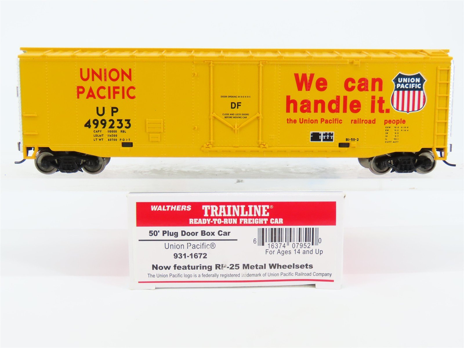 HO Scale Walthers Trainline 931-1672 UP Union Pacific 50' Box Car #499233