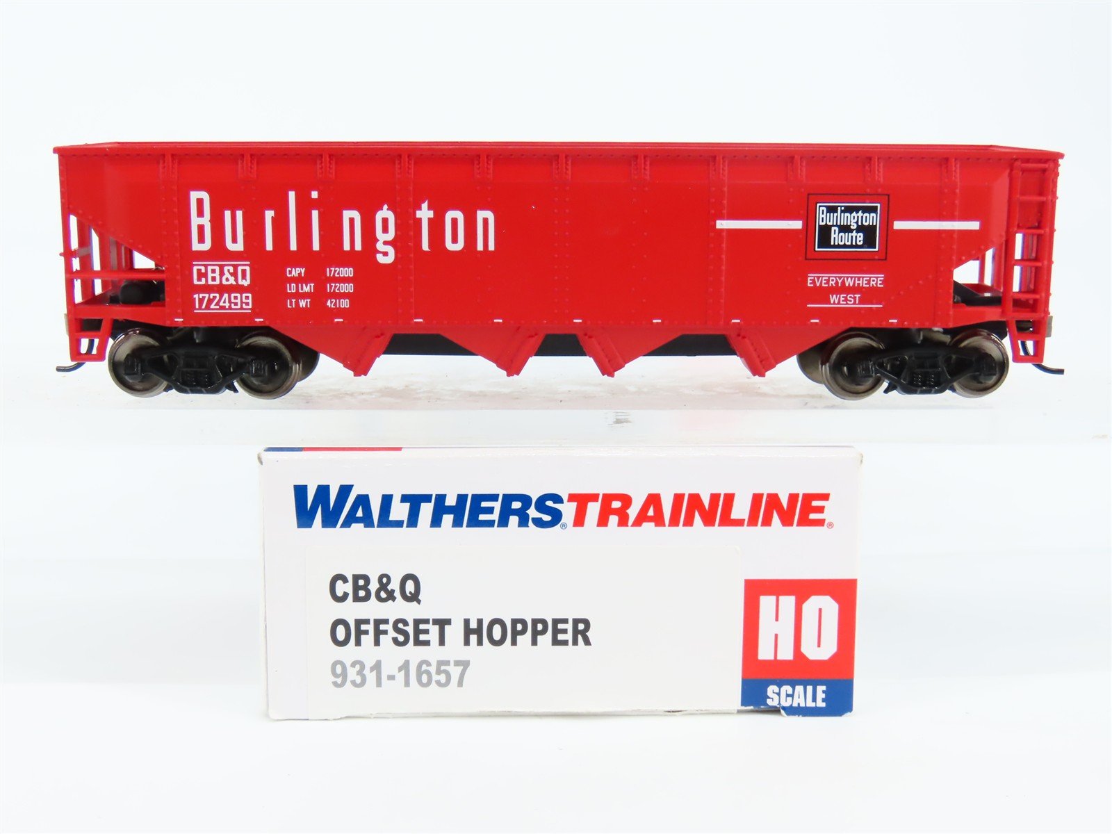 HO Scale Walthers Trainline 931-1657 CB&Q Burlington Route 4-Bay Hopper #172499