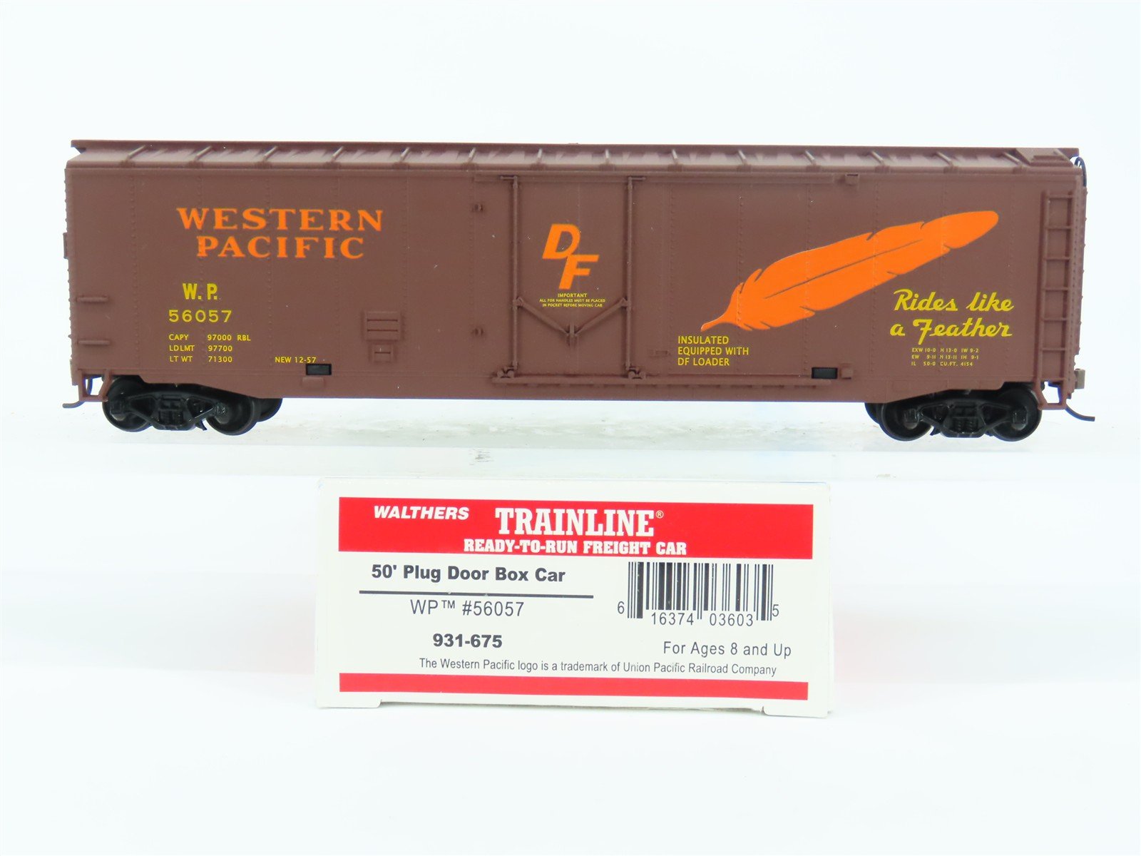 HO Scale Walthers Trainline 931-675 WP Western Pacific Feather Box Car #56057