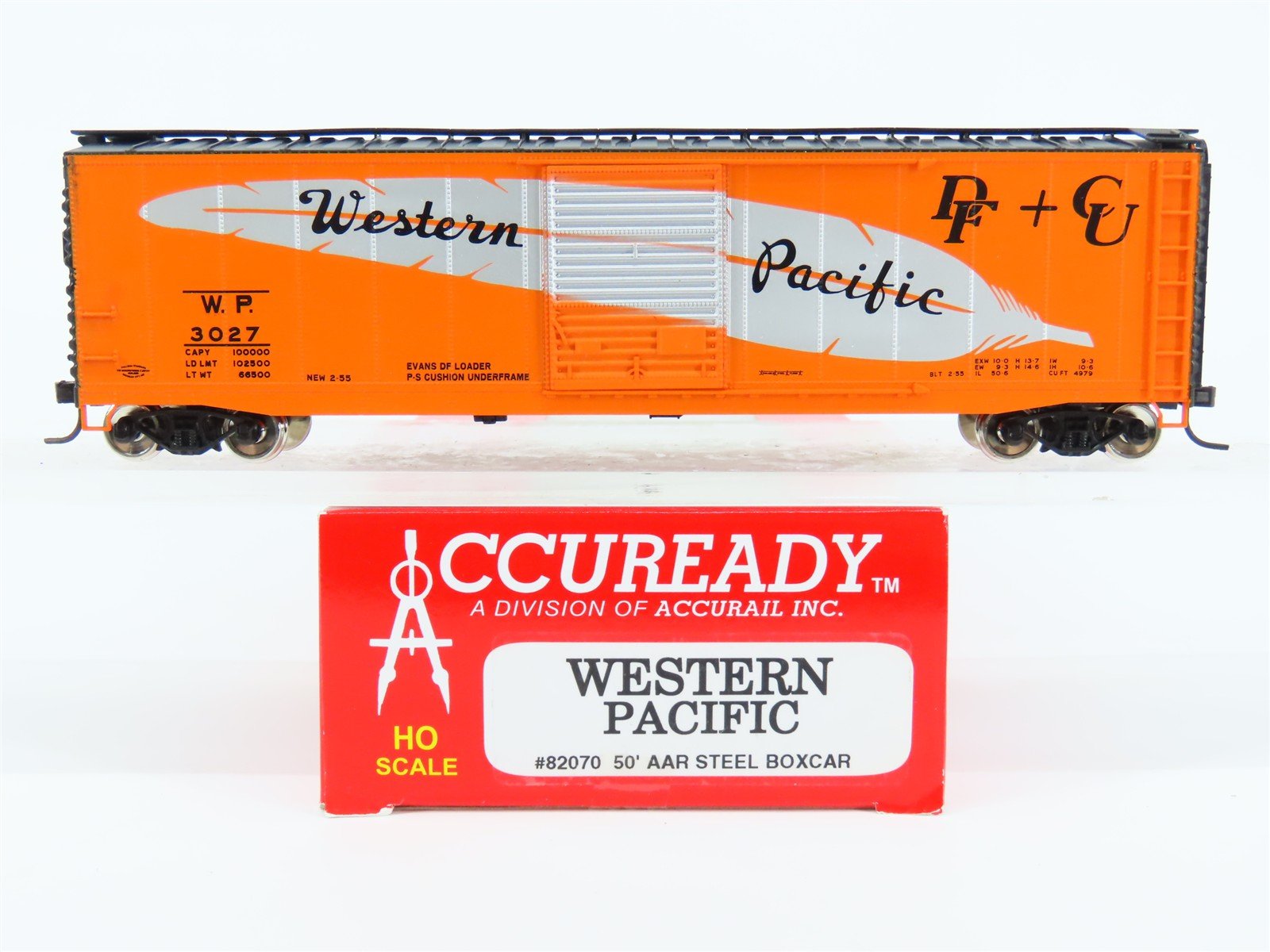 HO Scale Accurail Accuready 82070 WP Western Pacific Feather 50' Box Car #3027