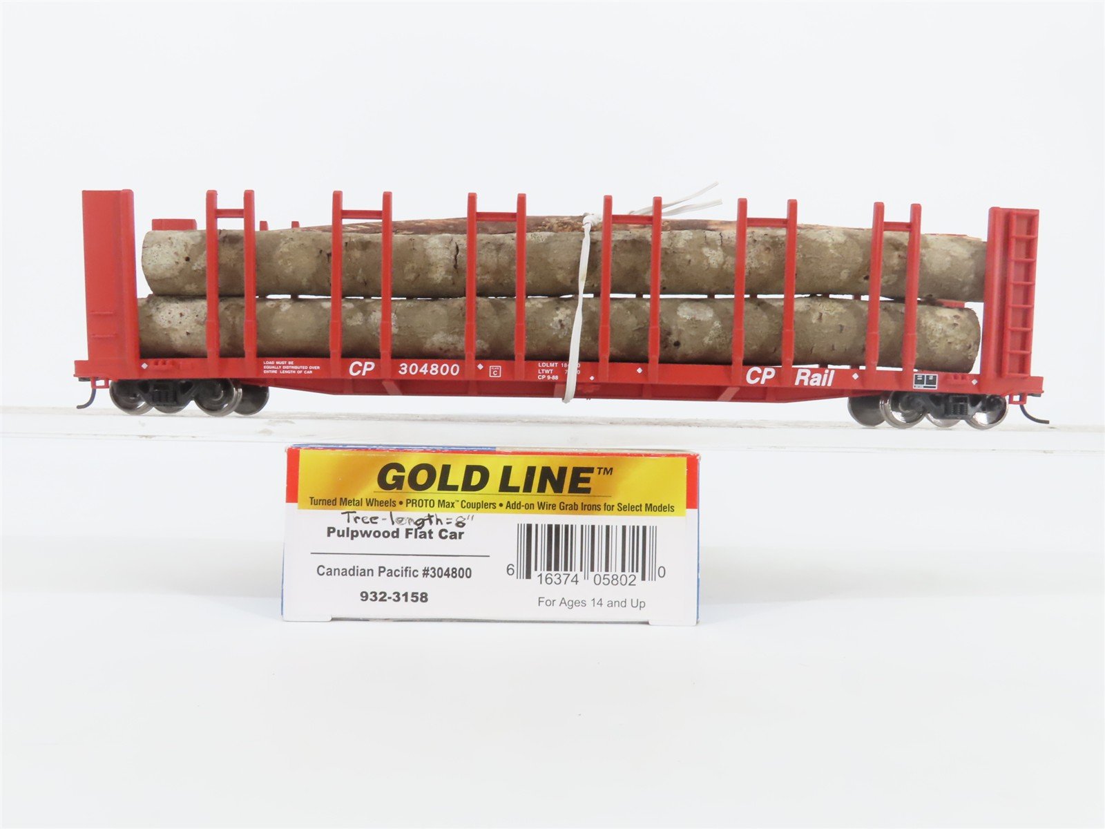 HO Walthers Gold Line 932-3158 CP Pulpwood Flat Car #304800 w/Custom Log Load