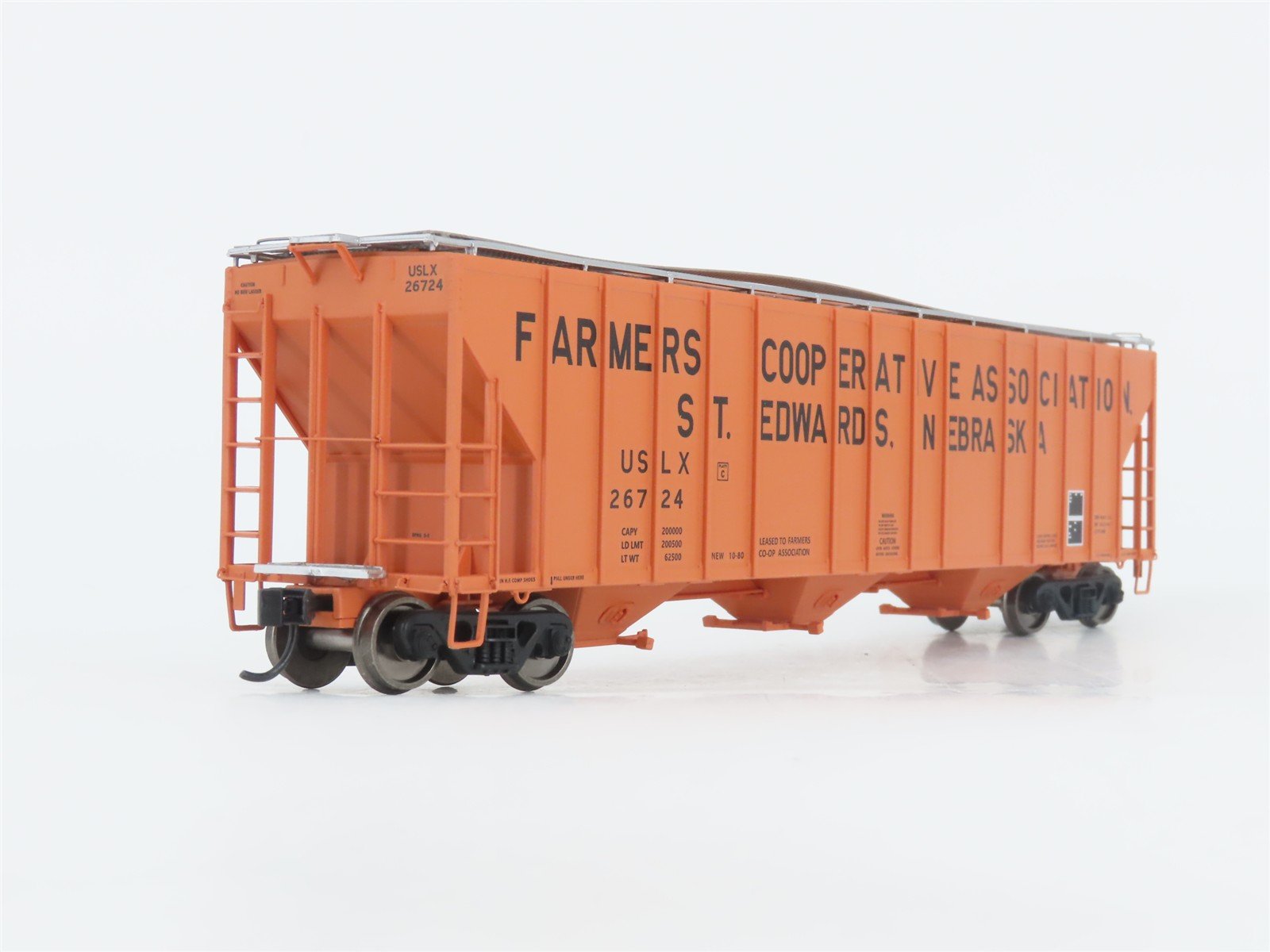HO Walthers Proto 920-106160 USLX Farmer's Co-op 3-Bay Covered Hopper #26724