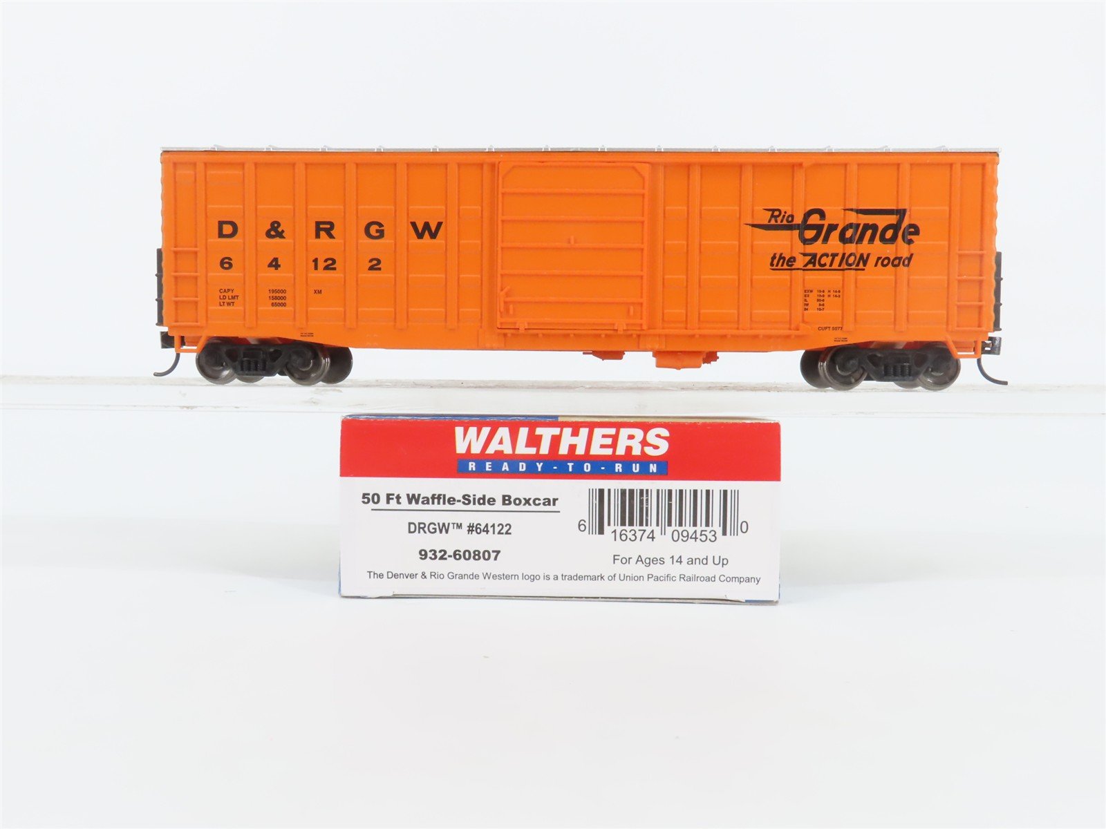 HO Scale Walthers 932-60807 D&RGW Rio Grande 50' Waffle-Side Box Car #64122