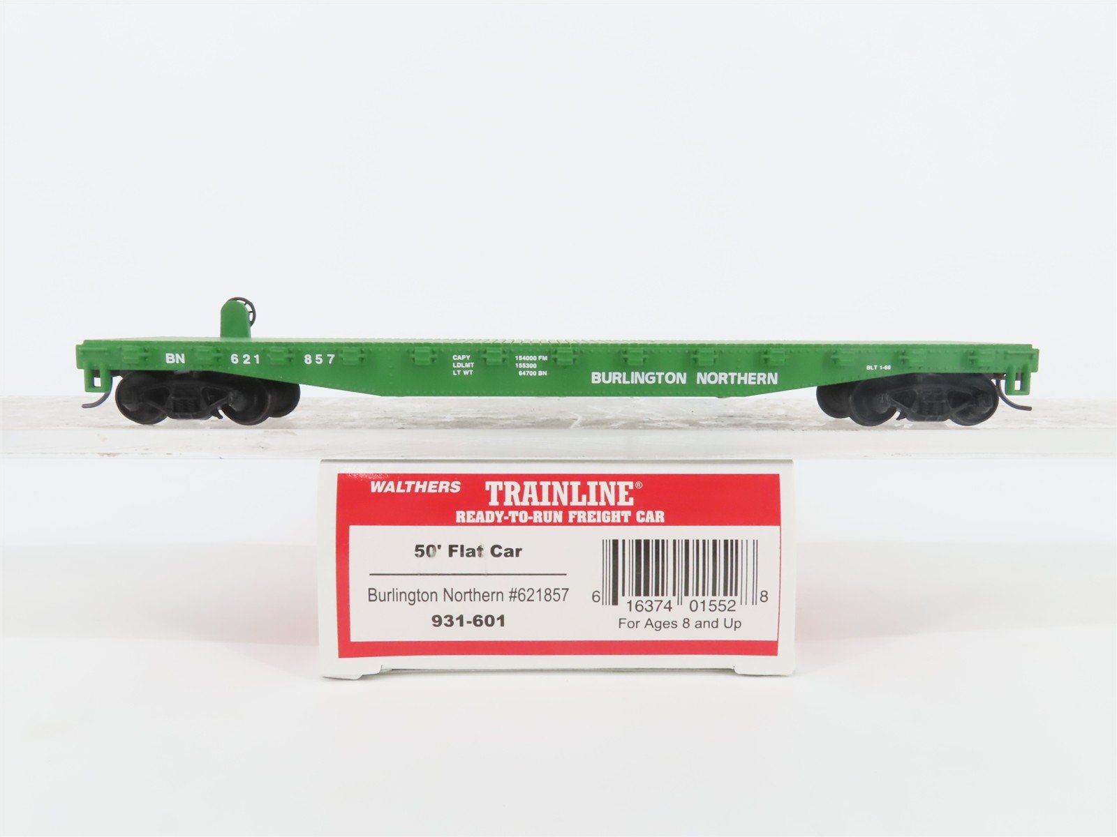 HO Scale Walthers Trainline 931-601 BN Burlington Northern 50' Flat Car #621857