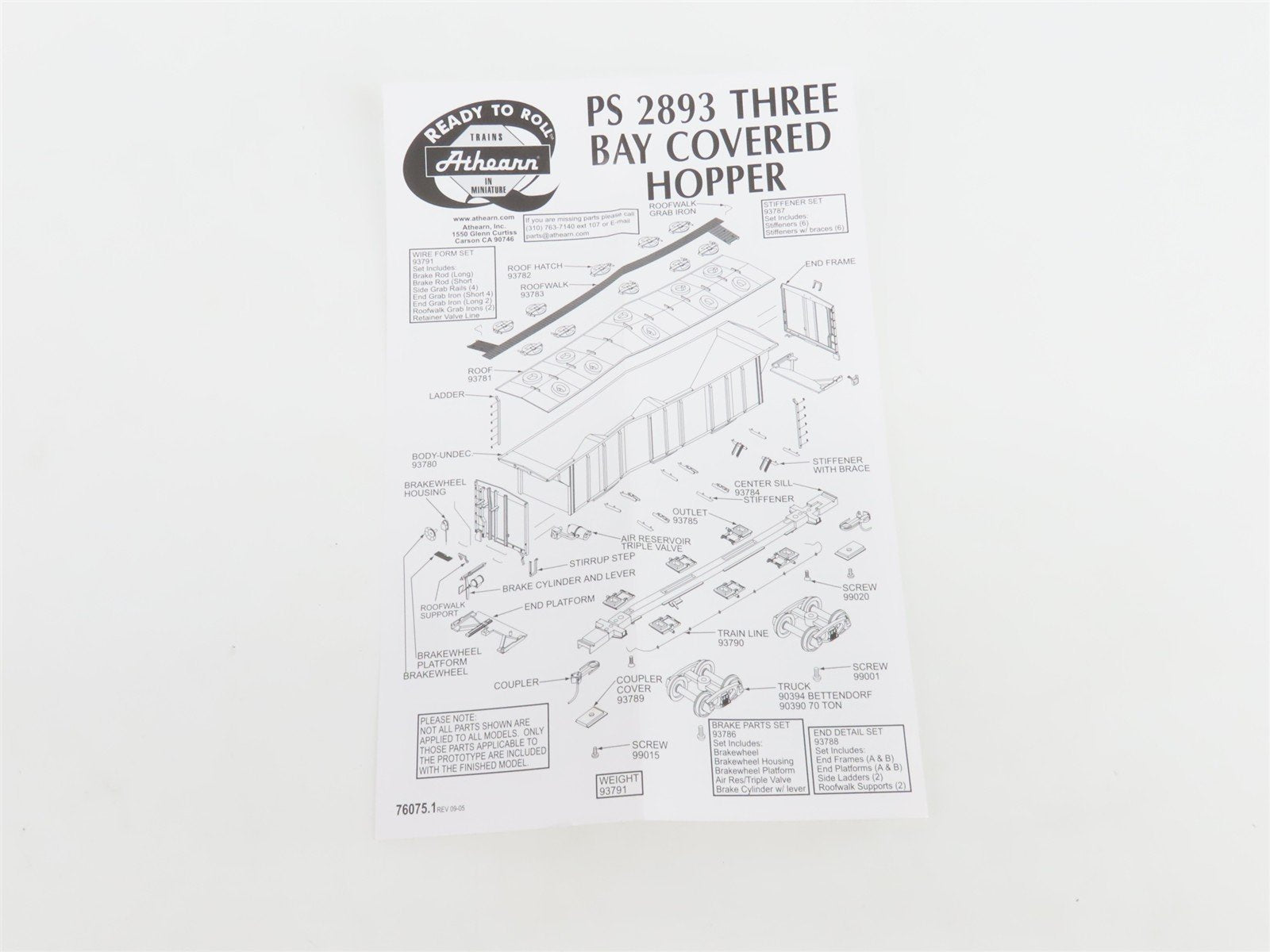 HO Scale Athearn 93726 GTW Grand Trunk Western 3-Bay Covered Hopper #113906