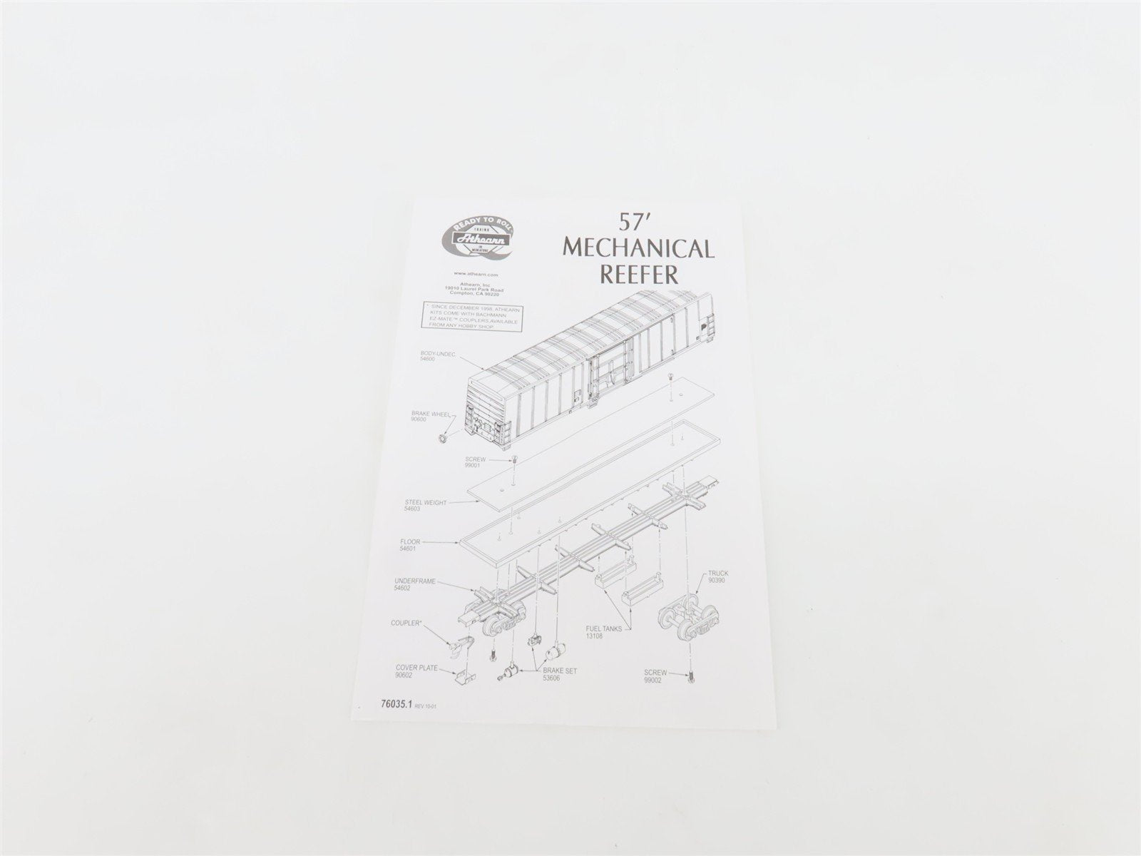 HO Athearn 7113 UPFE Pacific Fruit Express Union Pacific 57' Mech Reefer #461927