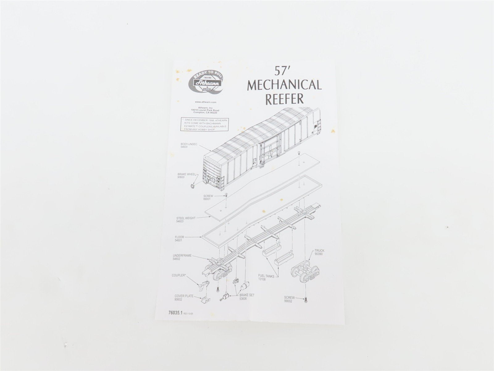 HO Athearn 7113 UPFE Pacific Fruit Express Union Pacific 57' Mech Reefer #461927