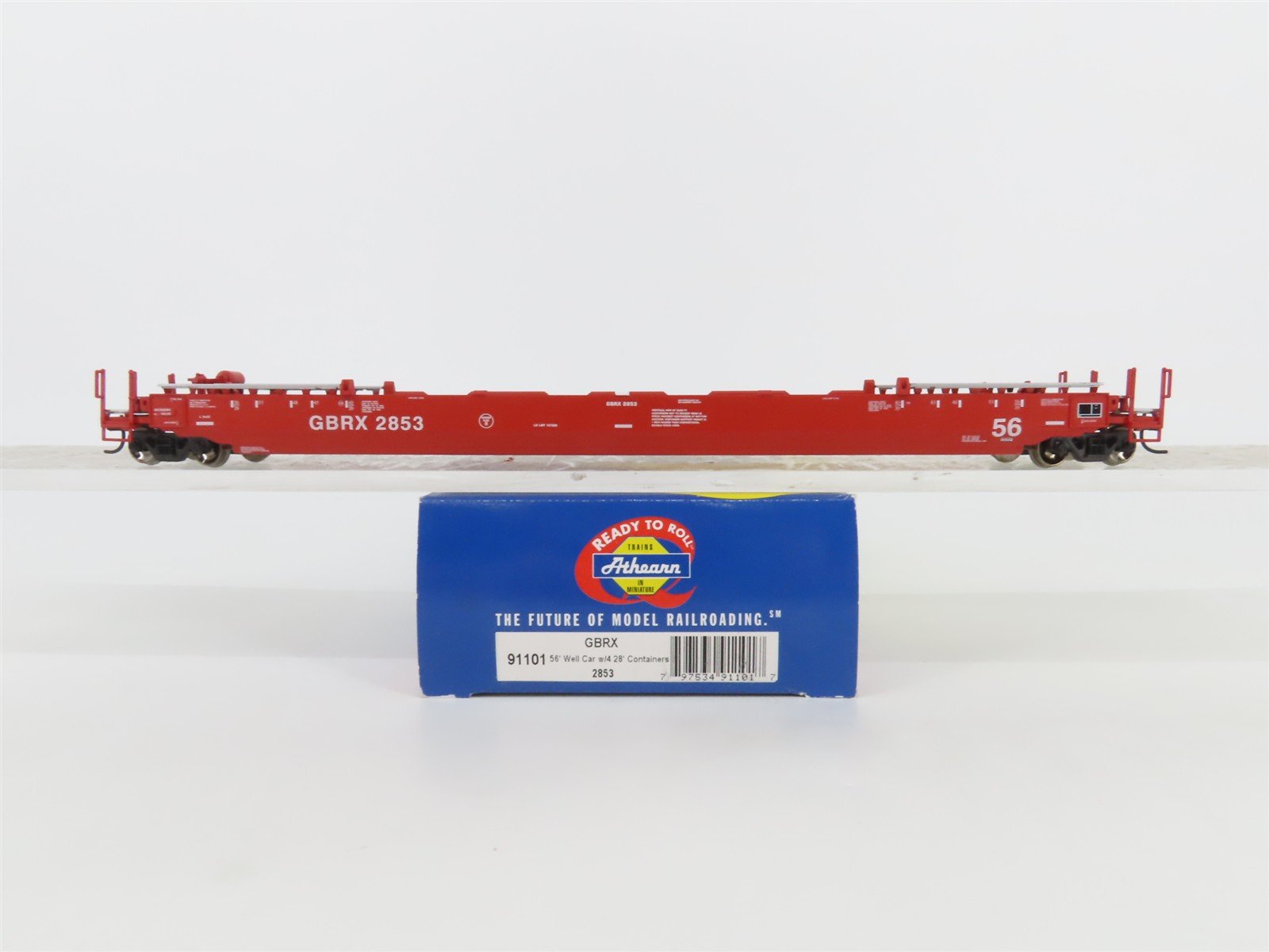 HO Scale Athearn 91101 GBRX 56' Well Car #2853 w/ 4 28' Containers