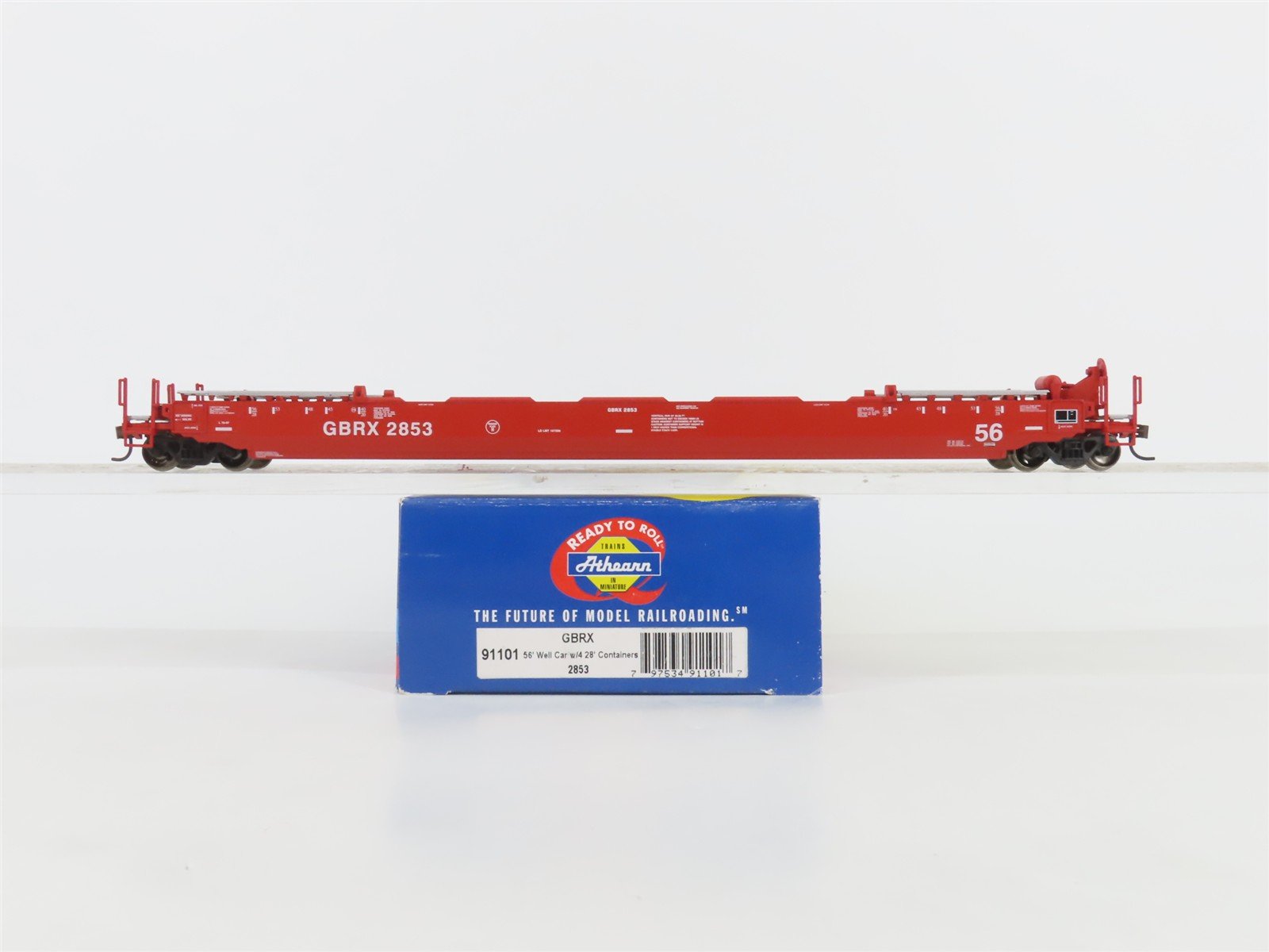 HO Scale Athearn 91101 GBRX 56' Well Car #2853 w/ 4 28' Containers