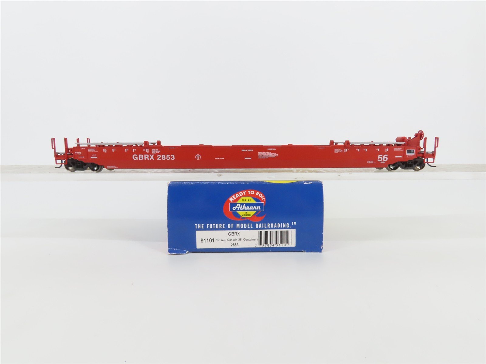 HO Scale Athearn 91101 GBRX 56' Well Car #2853 w/ 4 28' Containers