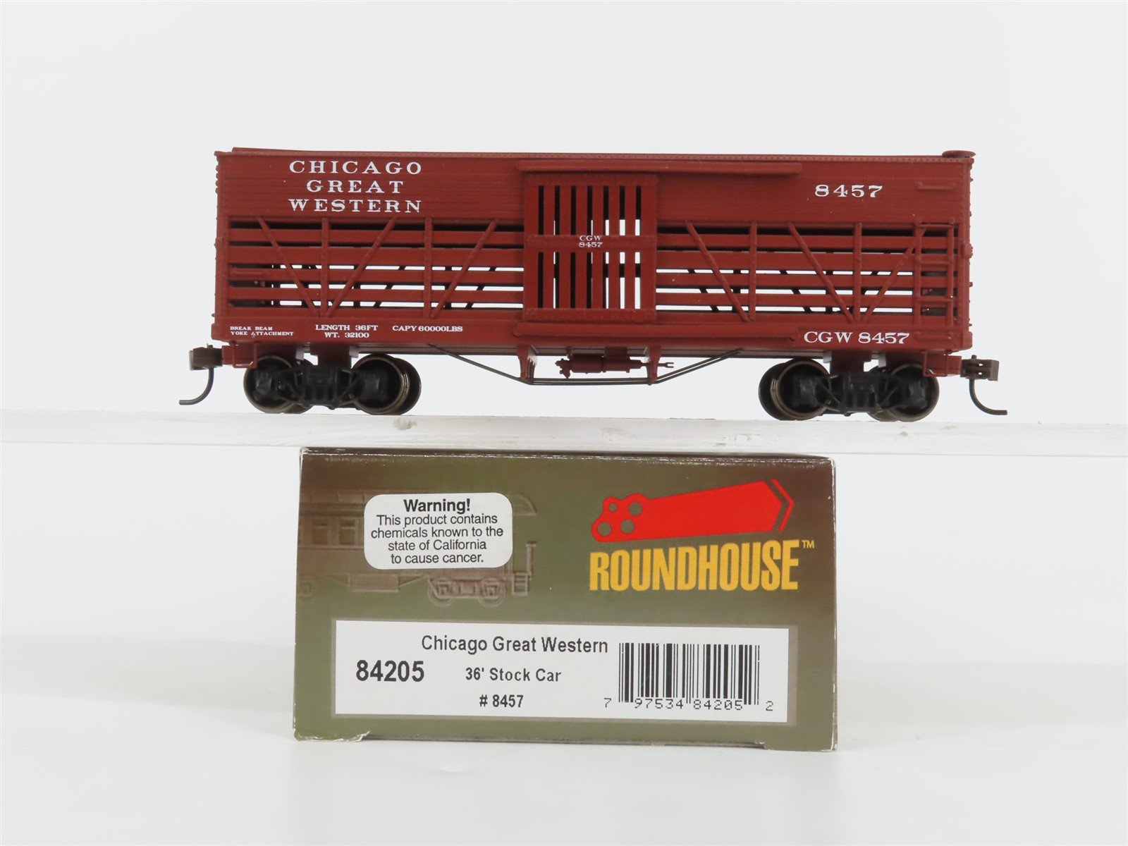 HO Scale Roundhouse 84205 CGW Chicago Great Western 36' Stock Car #8457