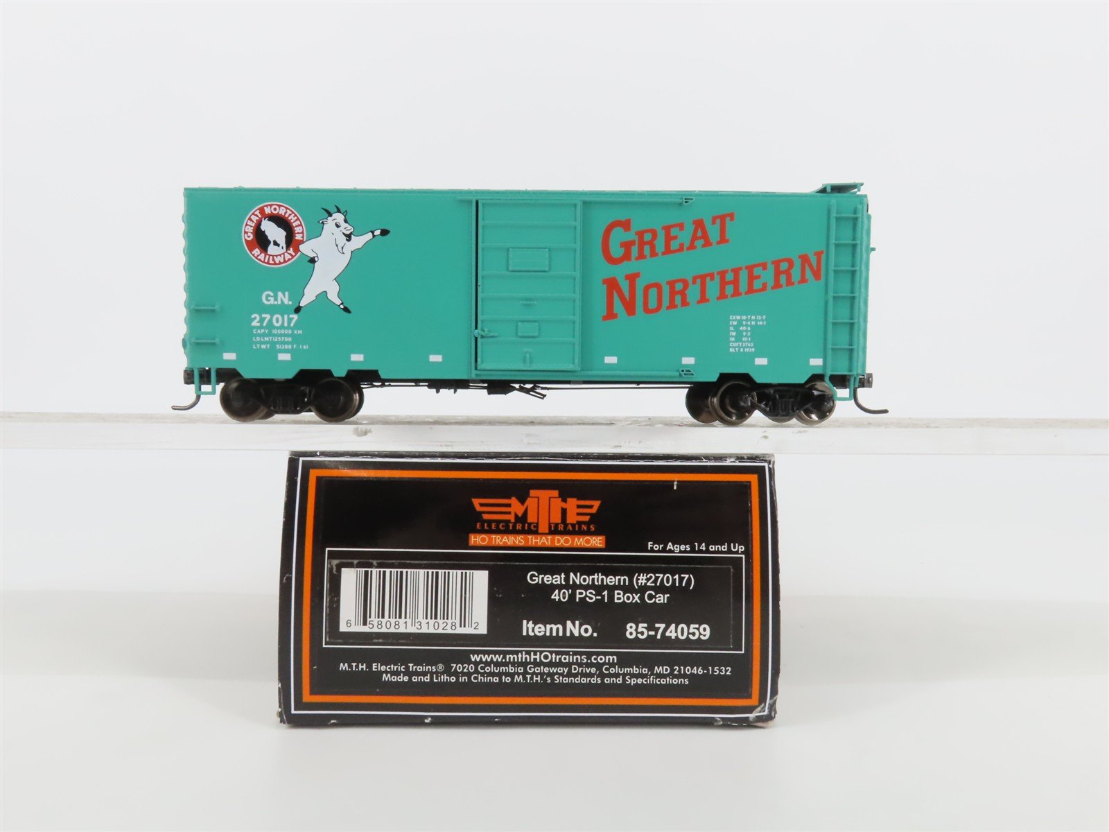HO Scale MTH 85-74059 GN Great Northern "Goat" PS-1 40' Box Car #27017