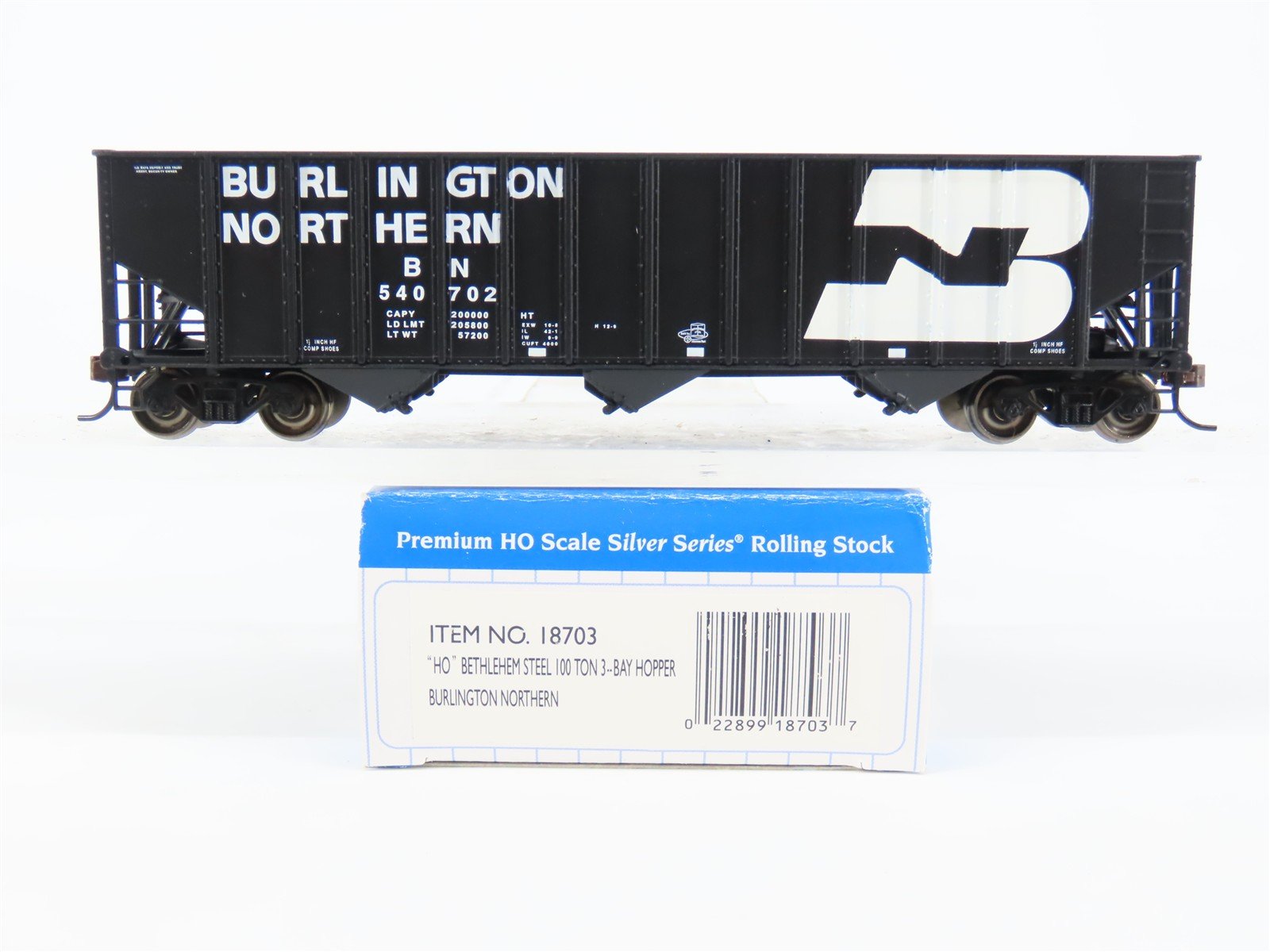 HO Bachmann Silver Series 18703 BN Burlington Northern 3-Bay Open Hopper #540702