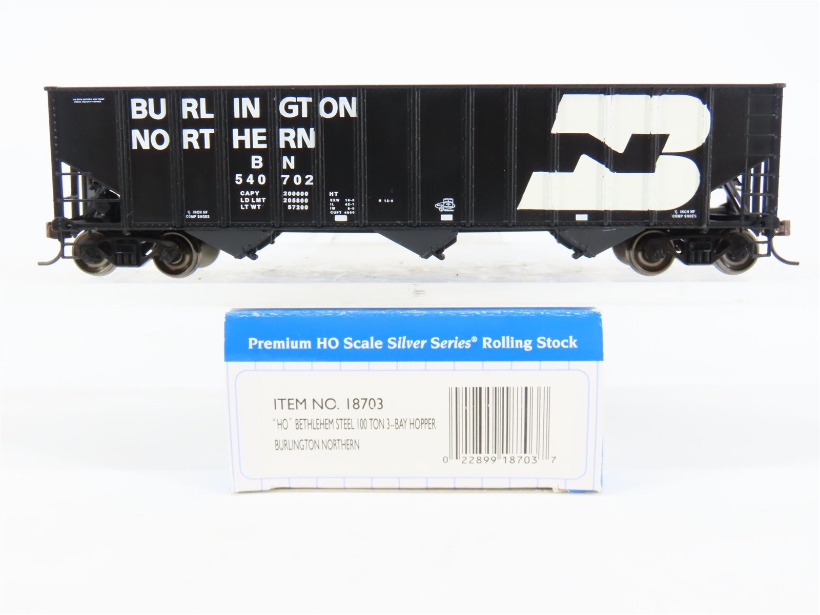 HO Bachmann Silver Series 18703 BN Burlington Northern 3-Bay Open Hopper #540702