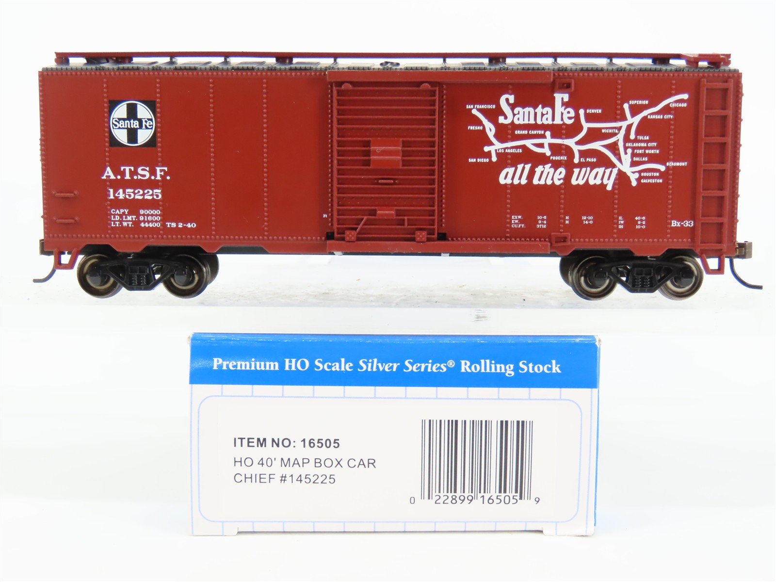 HO Scale Bachmann Silver Series 16505 ATSF The Chief West 40' Map Boxcar #145225