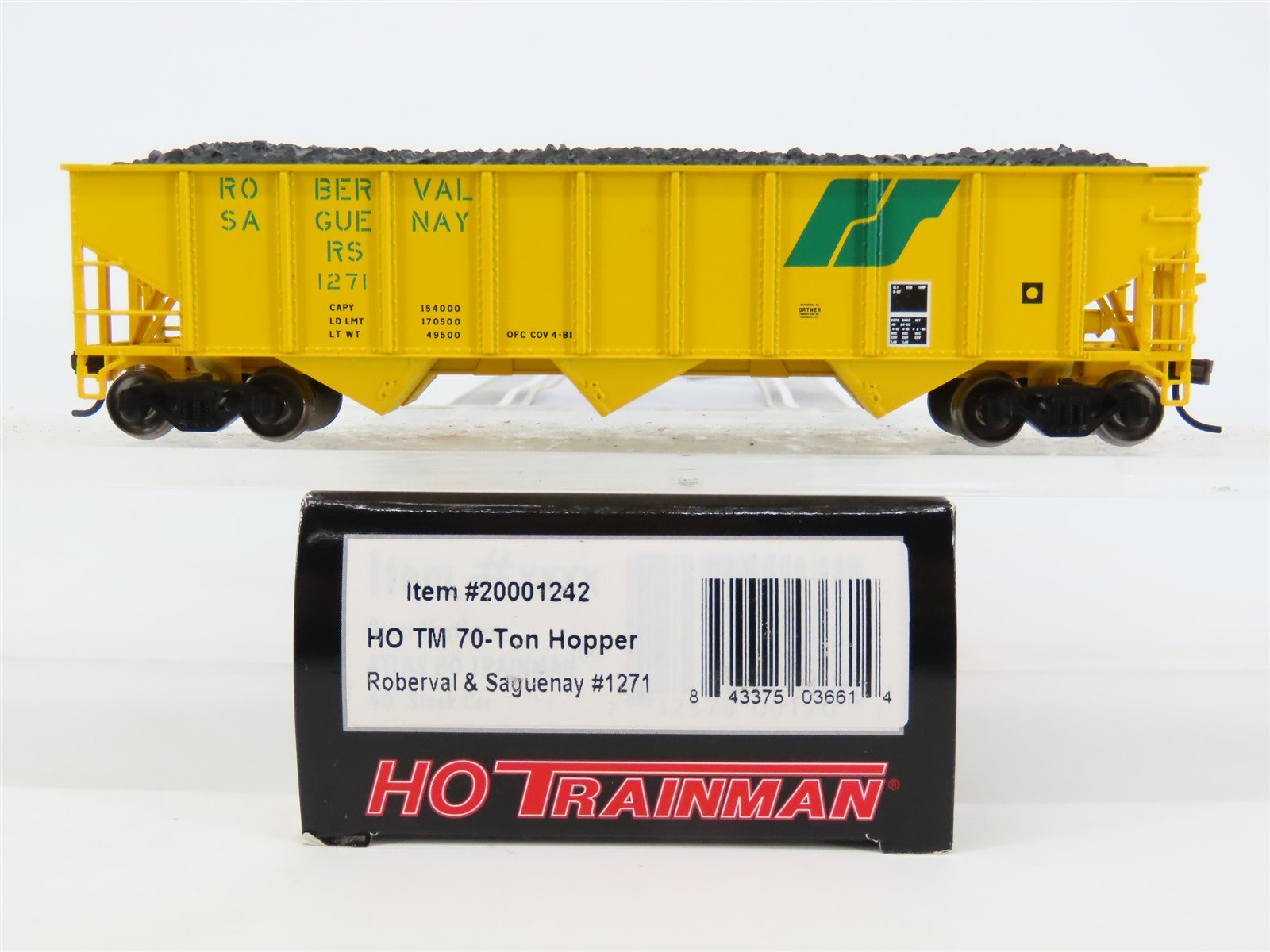 HO Atlas Trainman 20001242 RS Roberval & Saguenay 3-Bay Hopper #1271 w/ Load