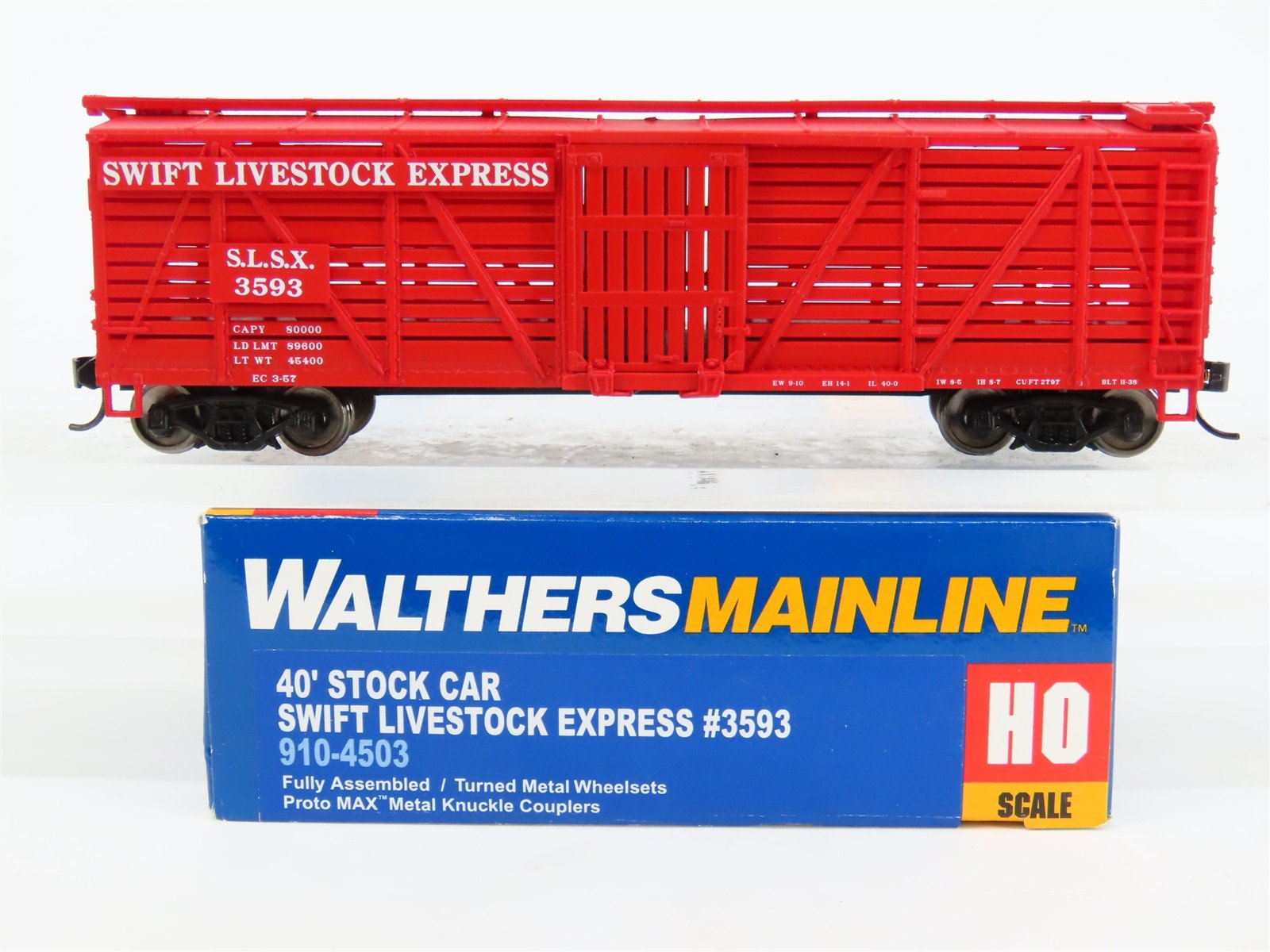HO Walthers Mainline 910-4503 SLSX Swift Livestock Express 40' Stock Car #3593