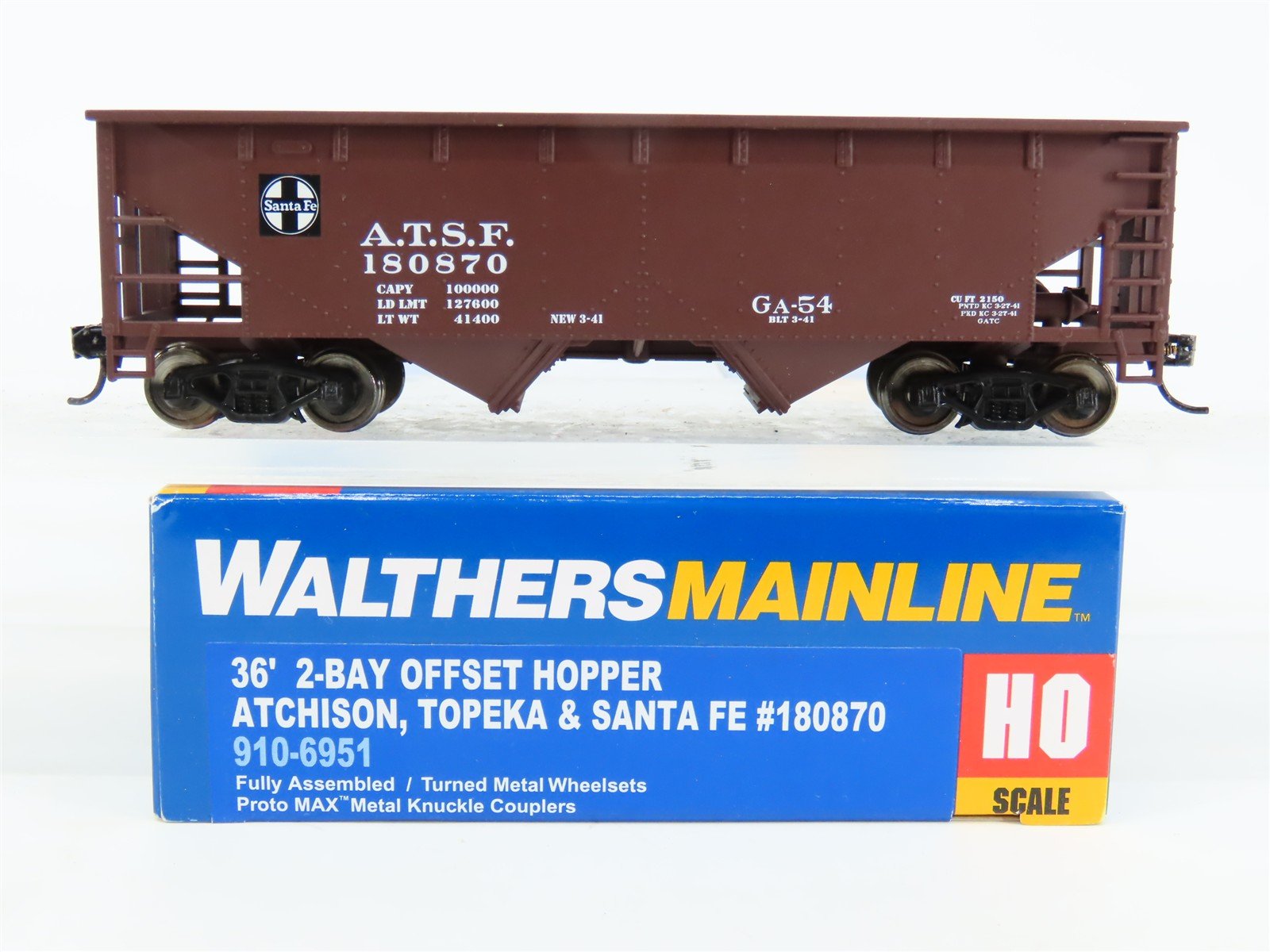 HO Scale Walthers Mainline 910-6951 ATSF Santa Fe 2-Bay Open Hopper #180870