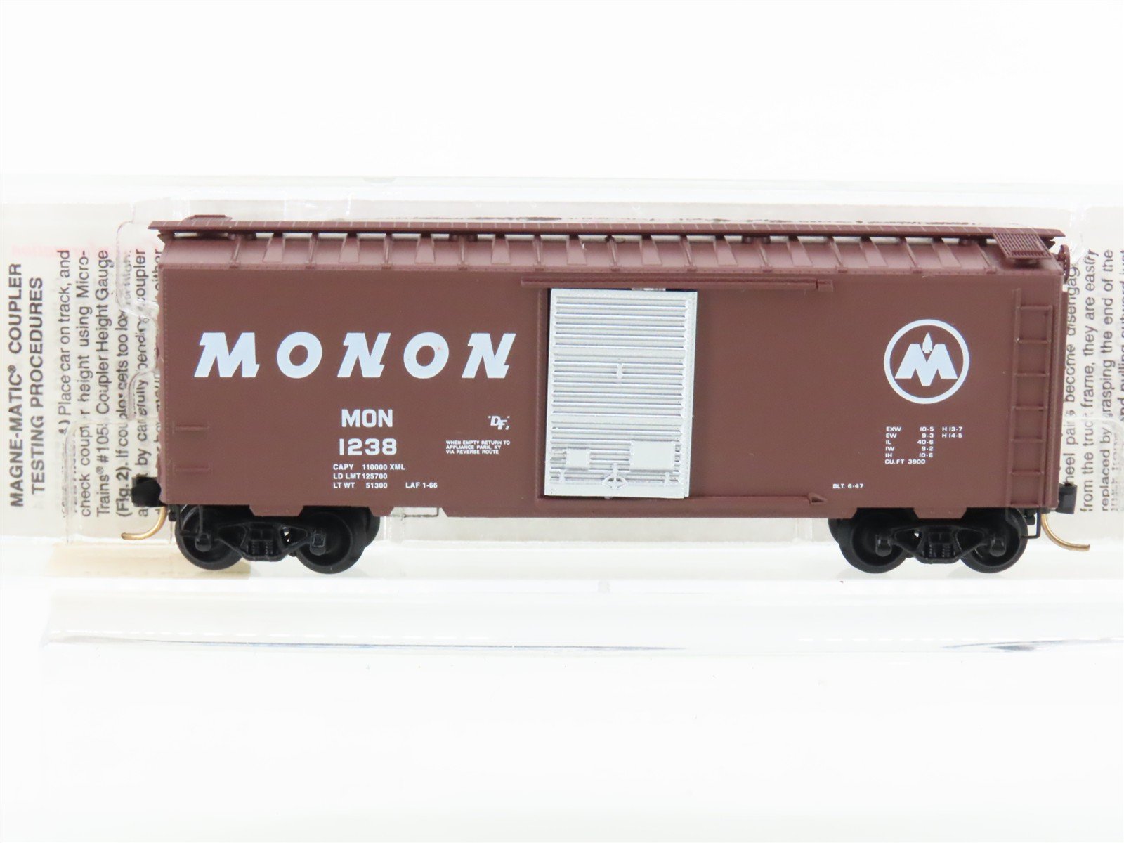 N Scale Micro-Trains MTL 20770 MON Monon 40' Single Door Box Car #1238
