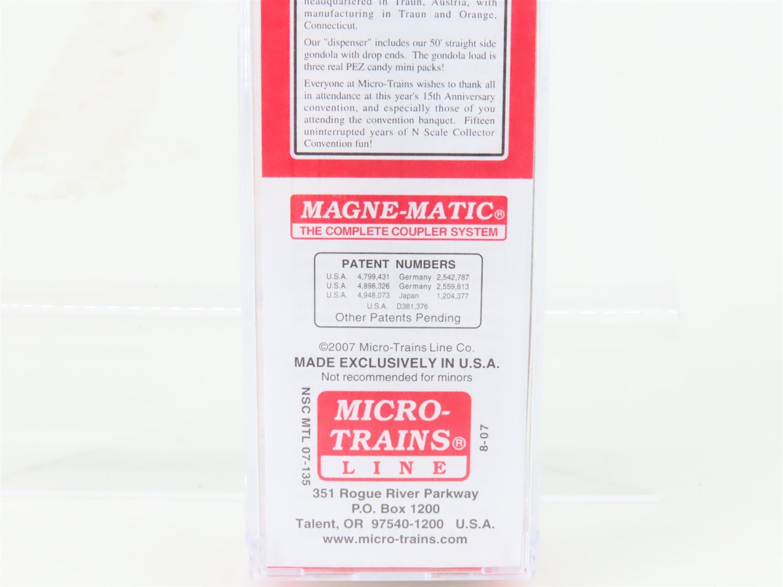 N Scale Micro-Trains NSC MTL 07-135 PEZ 50' Gondola #2007 w/ Candy Load