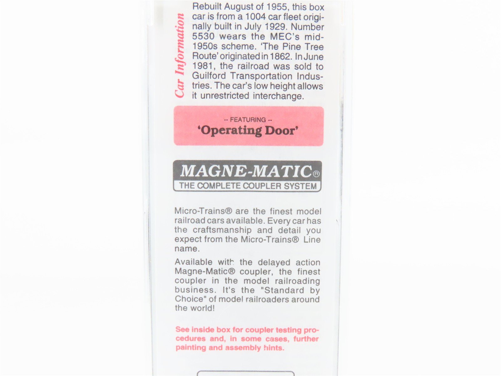 N Scale Micro-Trains MTL 120040 MEC Pine Tree Route 40' Steel Box Car #5530