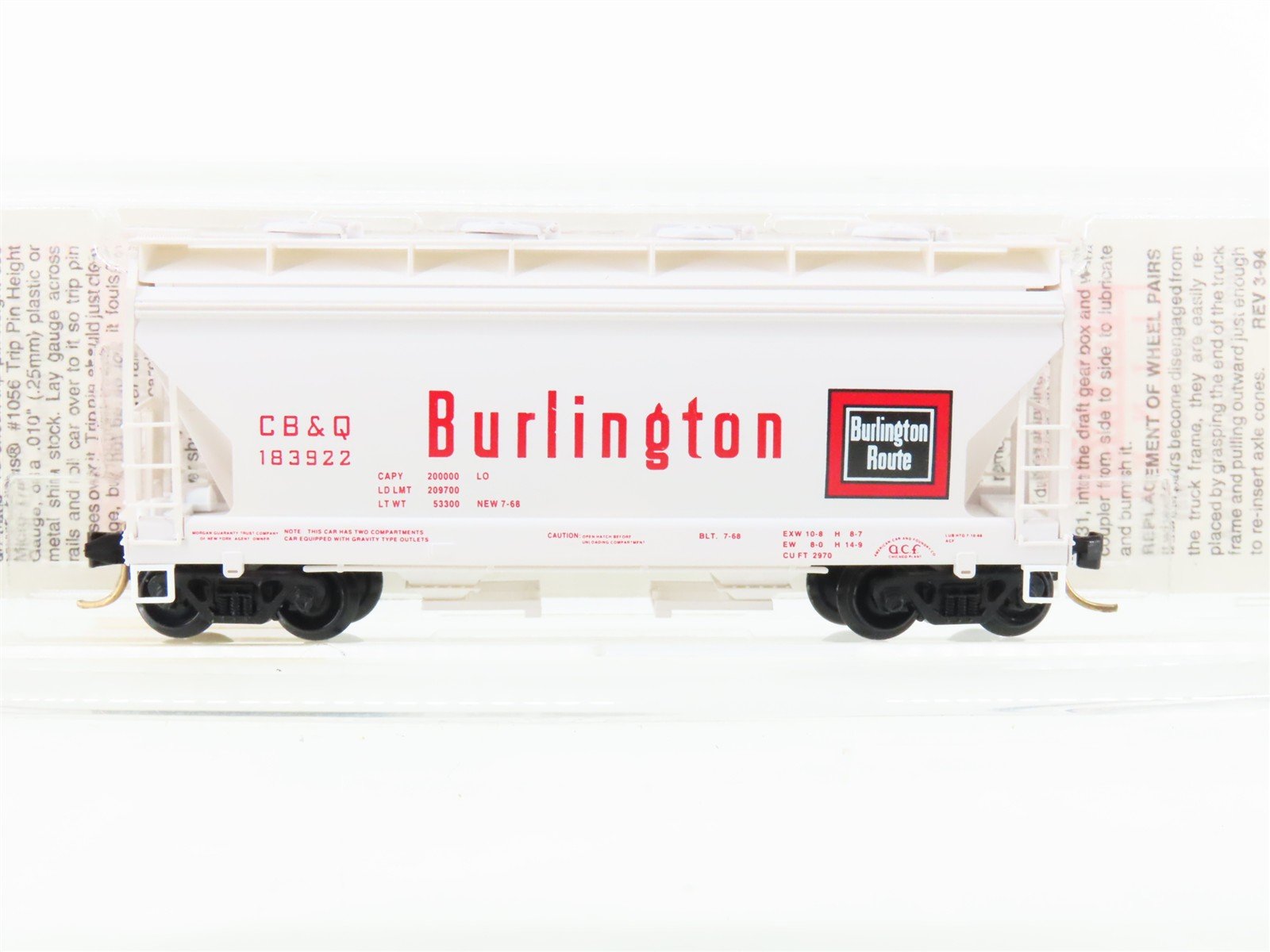 N Scale Micro-Trains MTL 92070 CB&Q Burlington Route 2-Bay Hopper #183922