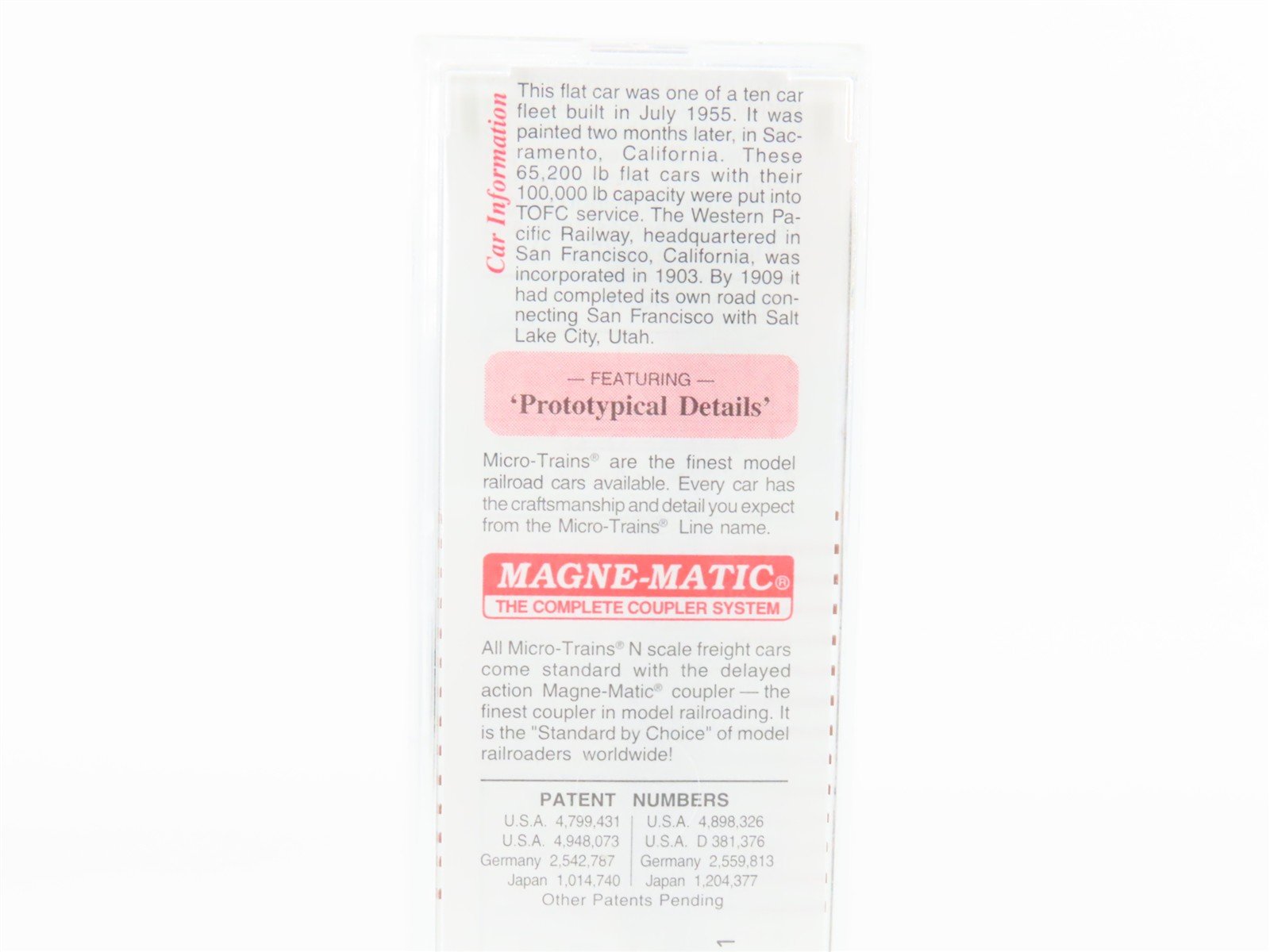 N Scale Micro-Trains MTL 45230 WP Western Pacific Railroad 50' Flat Car #1908